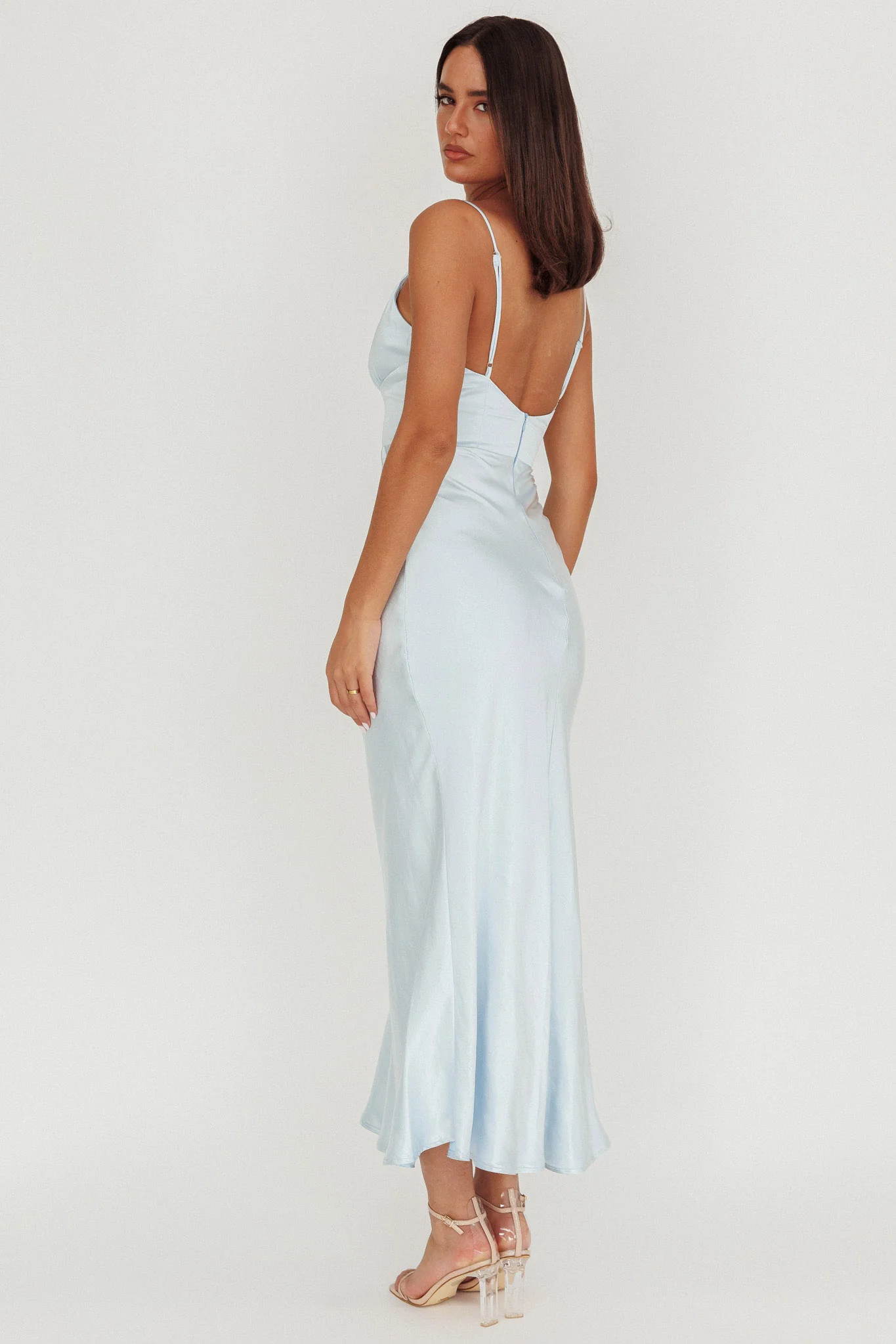 Hold Me Satin Backless Maxi Dress Ice Blue - Seraphlike