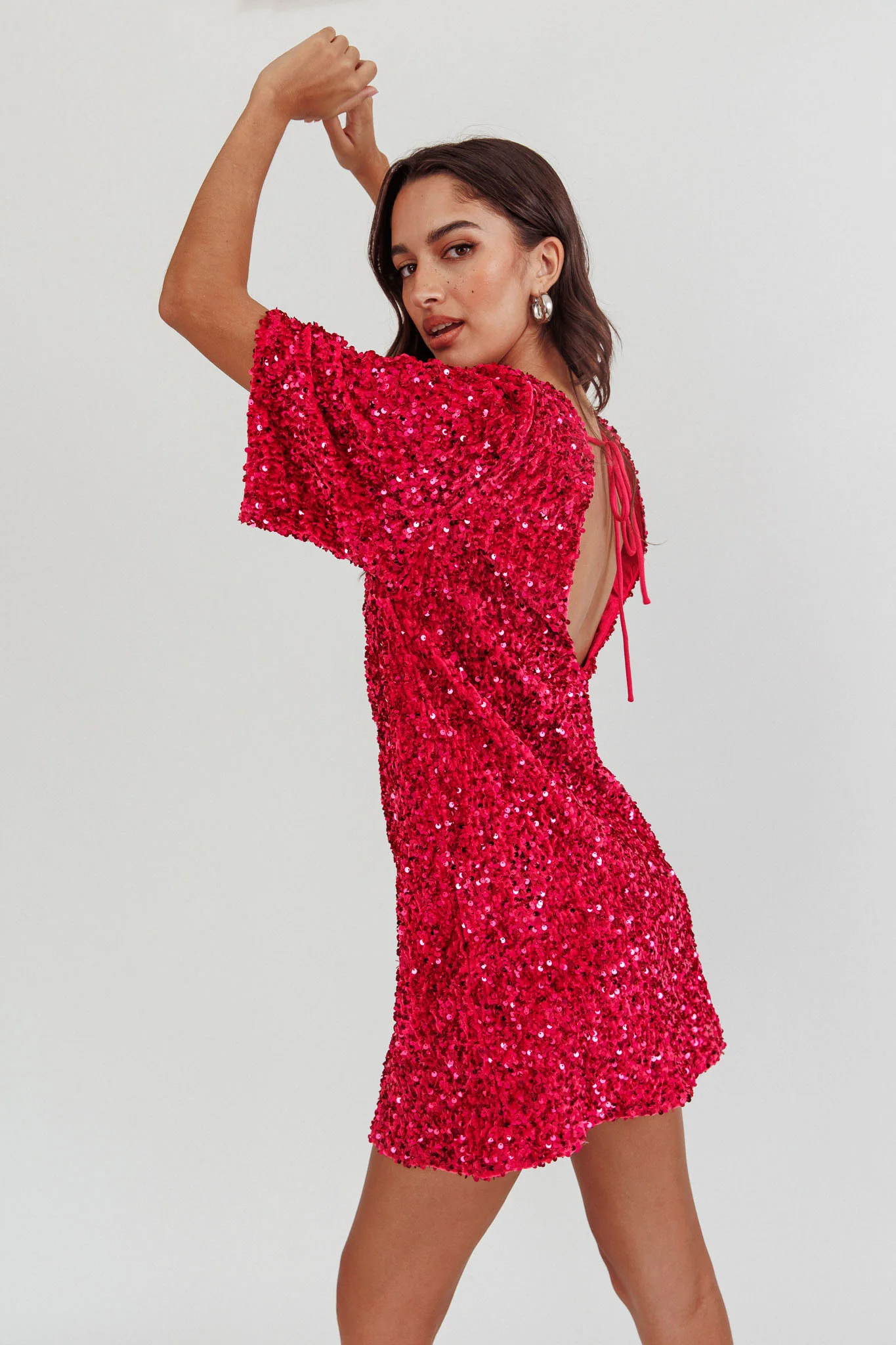 Miramar Backless Sequin Dress Fuchsia - Seraphlike
