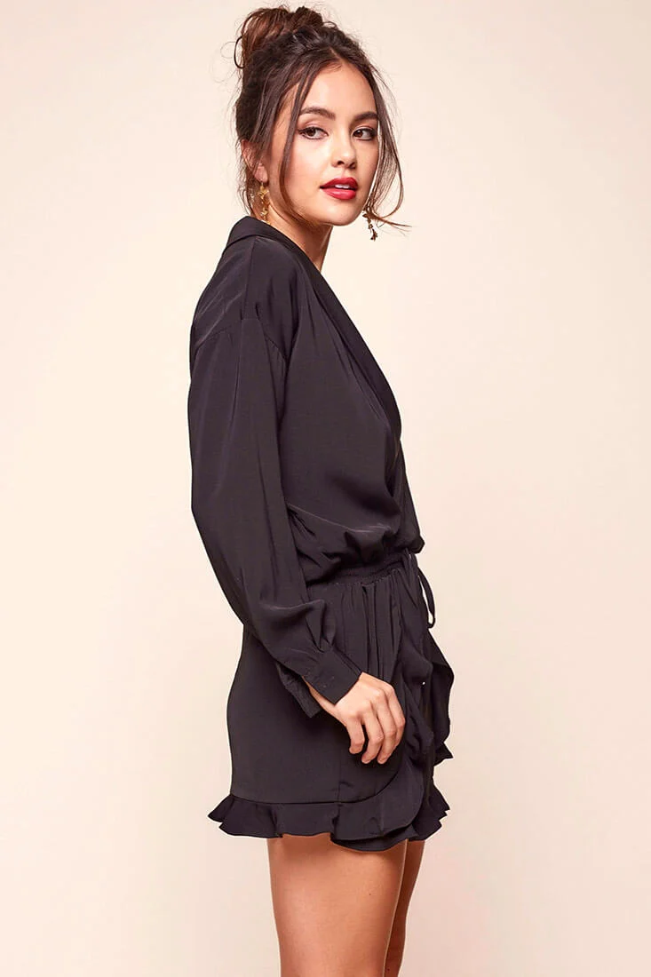 Hayley Classy Tuxedo Romper Black - Seraphlike