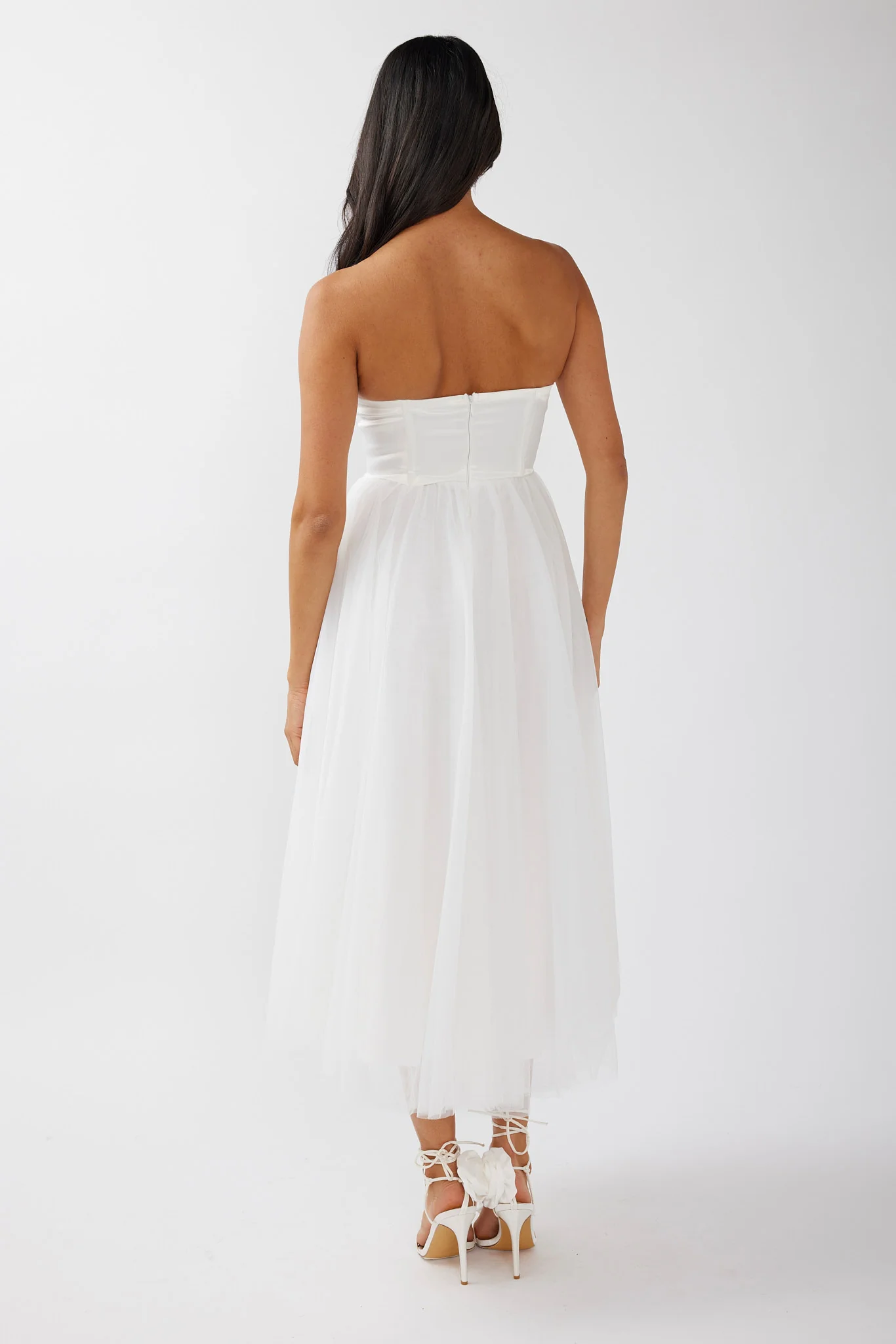 Rosemary Tulle Bustier Midi Dress White - Seraphlike