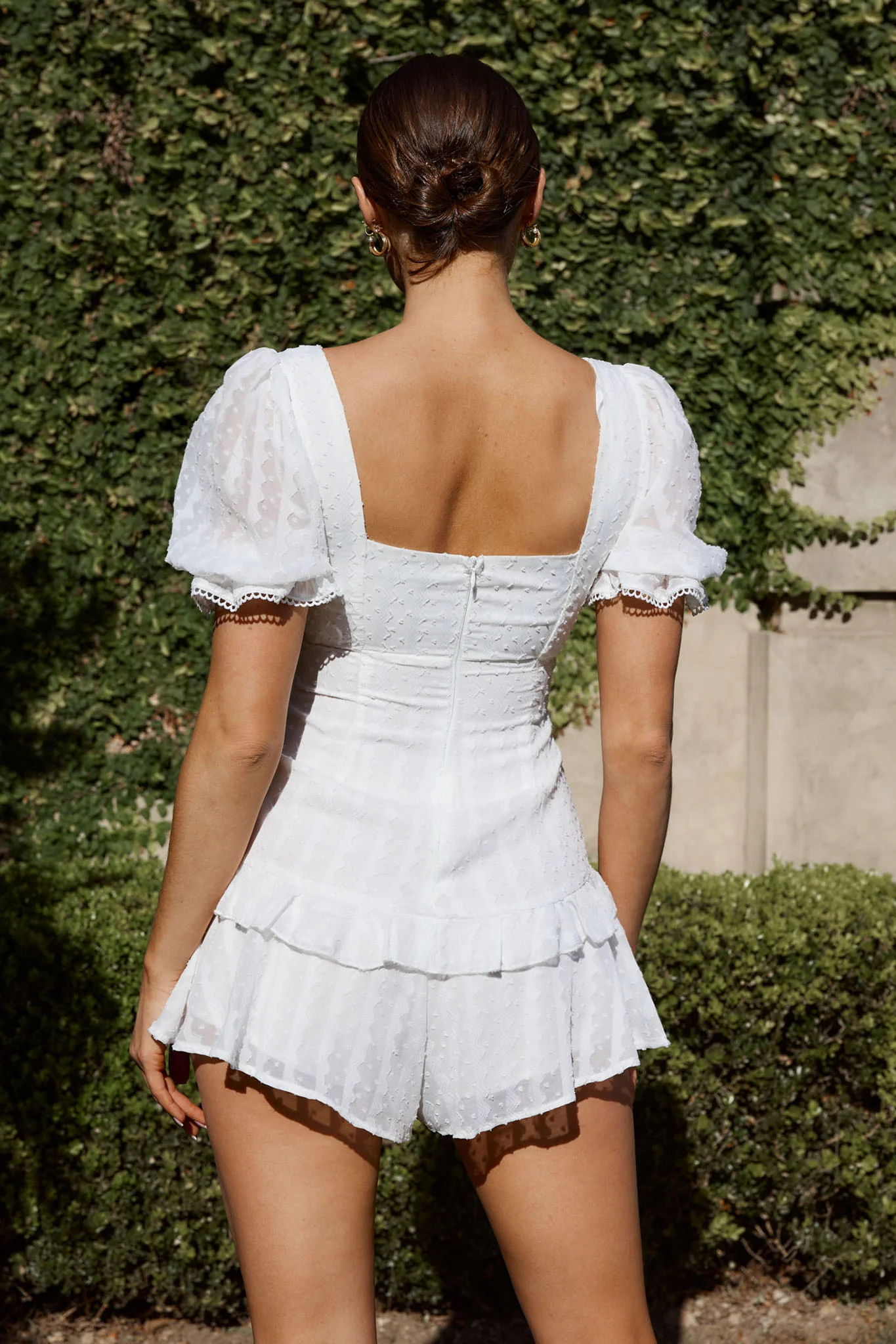 Young Love Tied Bust Frill Trim Romper White - Seraphlike