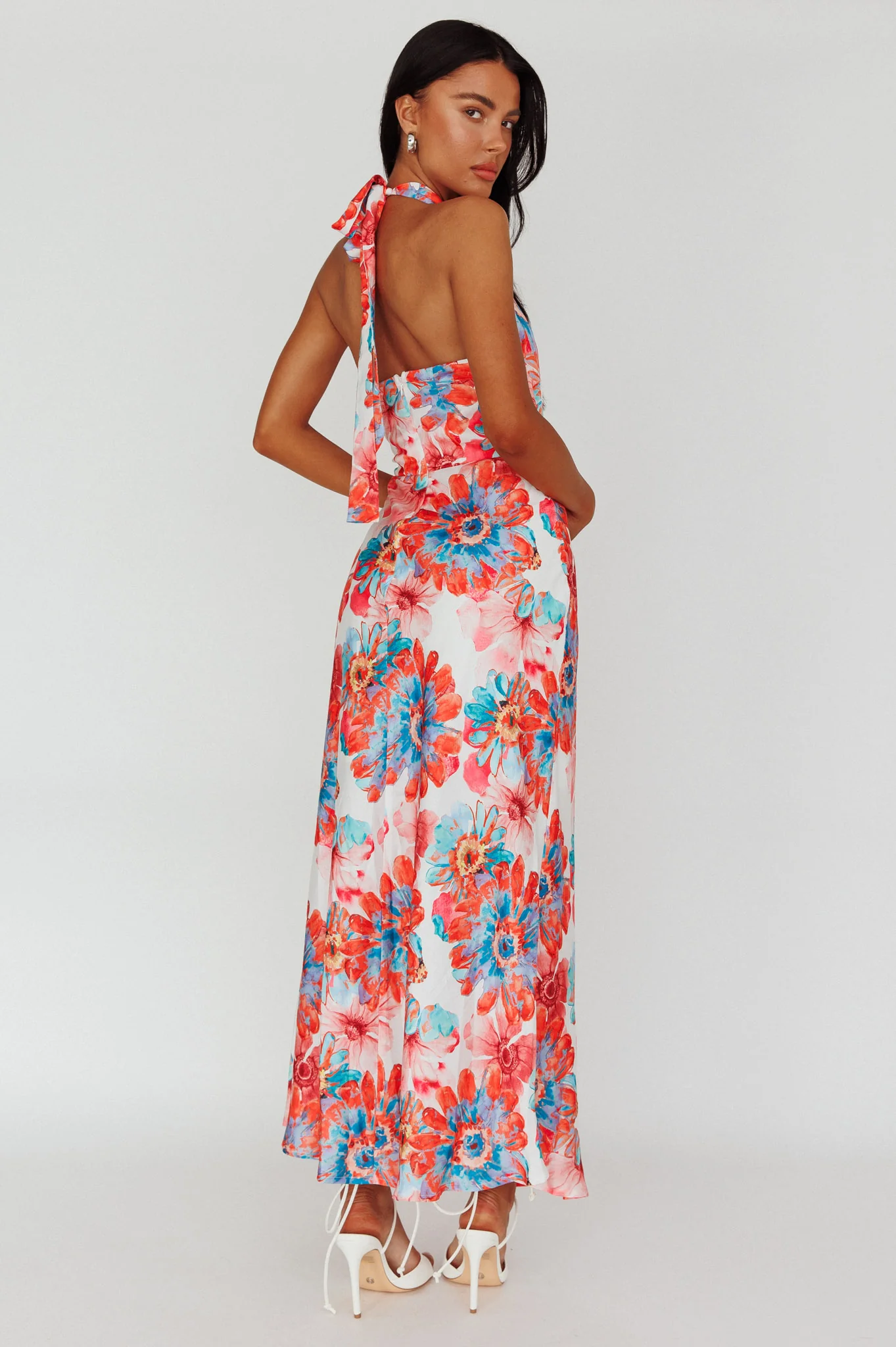 Shana Halterneck Maxi Dress Flowers Pink - Seraphlike