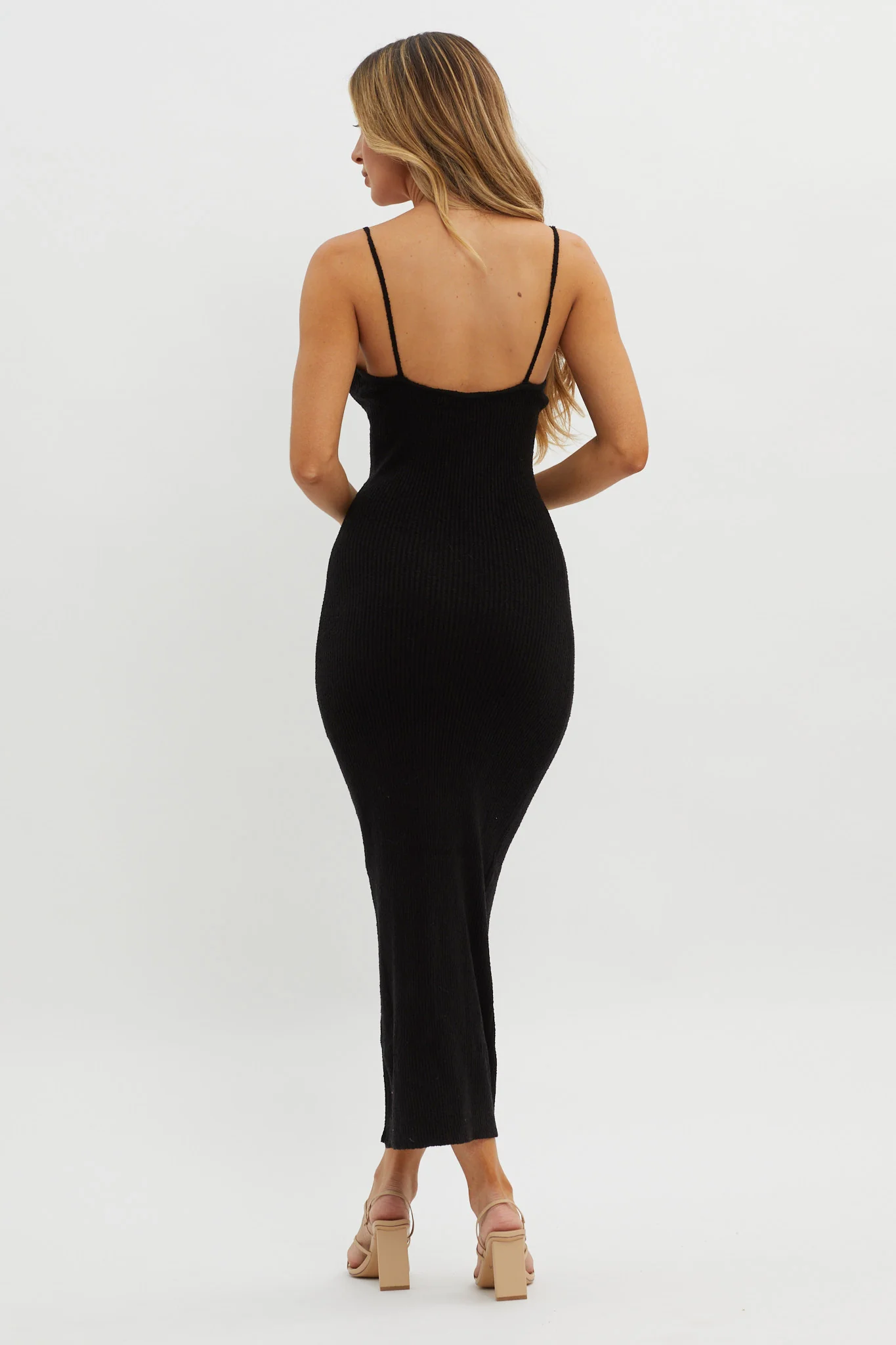 Sai Ribbed Knit Midi Dress Black - Seraphlike