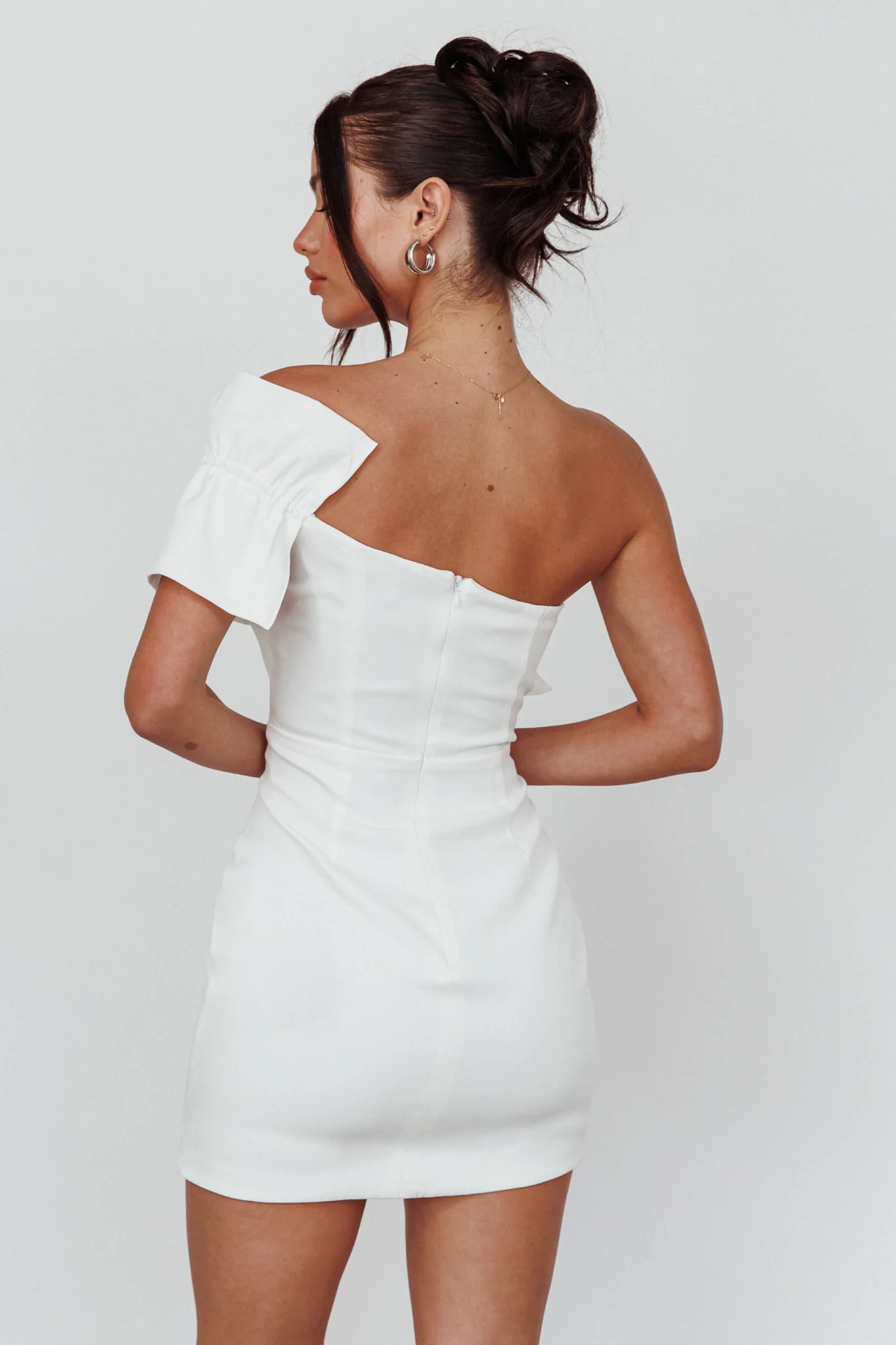 Grecca One-Shoulder Mini Dress Off White - Seraphlike