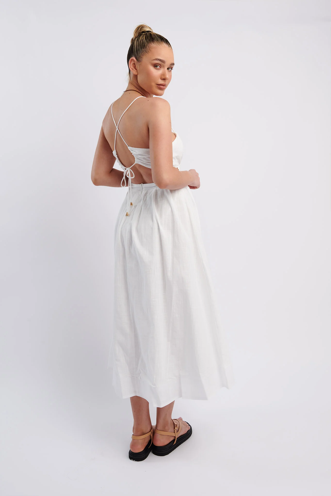 June Sun Tied Back Midi Dress White - Seraphlike