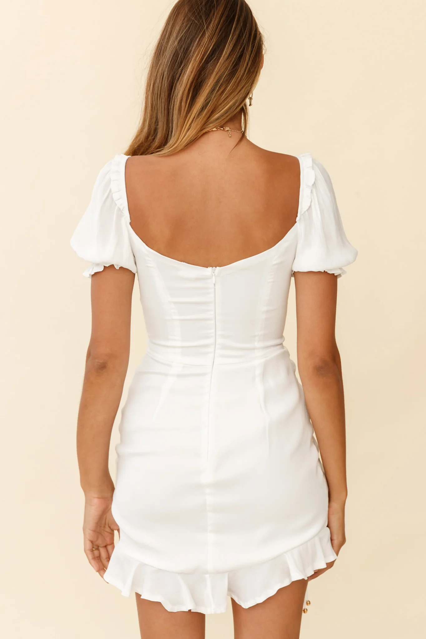 La Quinta Lace-Up Bust Drawstring Detail Dress White - Seraphlike