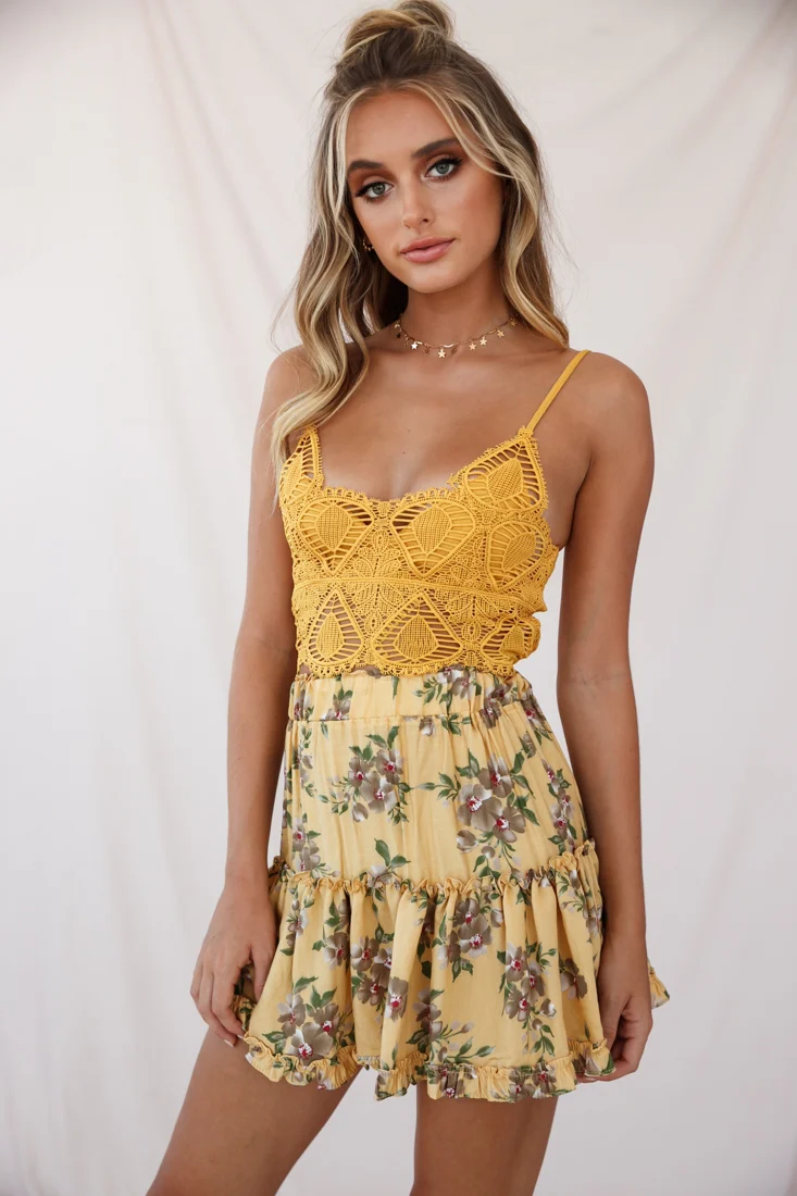 Mirage Crochet Lace Crop Top Mustard - Seraphlike