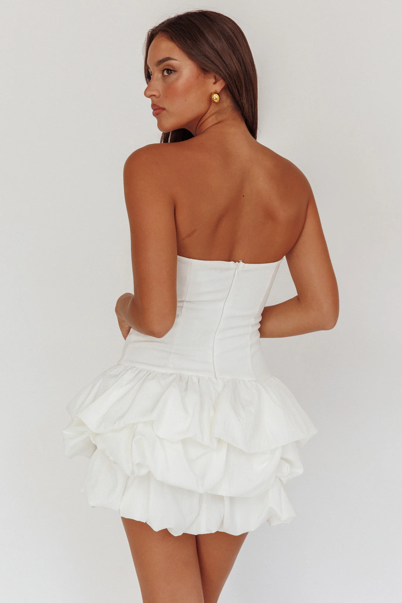 Nefiti Strapless Layered Bubble Hem Dress White - Seraphlike