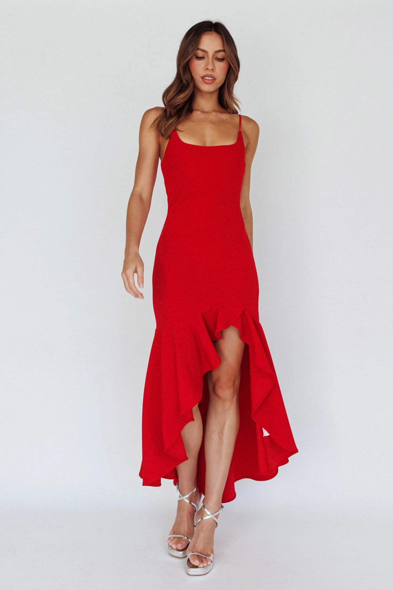 Emoji Asymmetrical Hemline Dress Red - Seraphlike