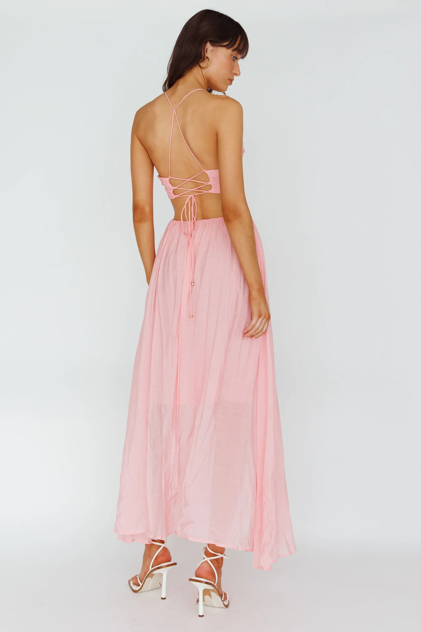 Tenyl Open Back Strappy Midi Dress Blush - Seraphlike