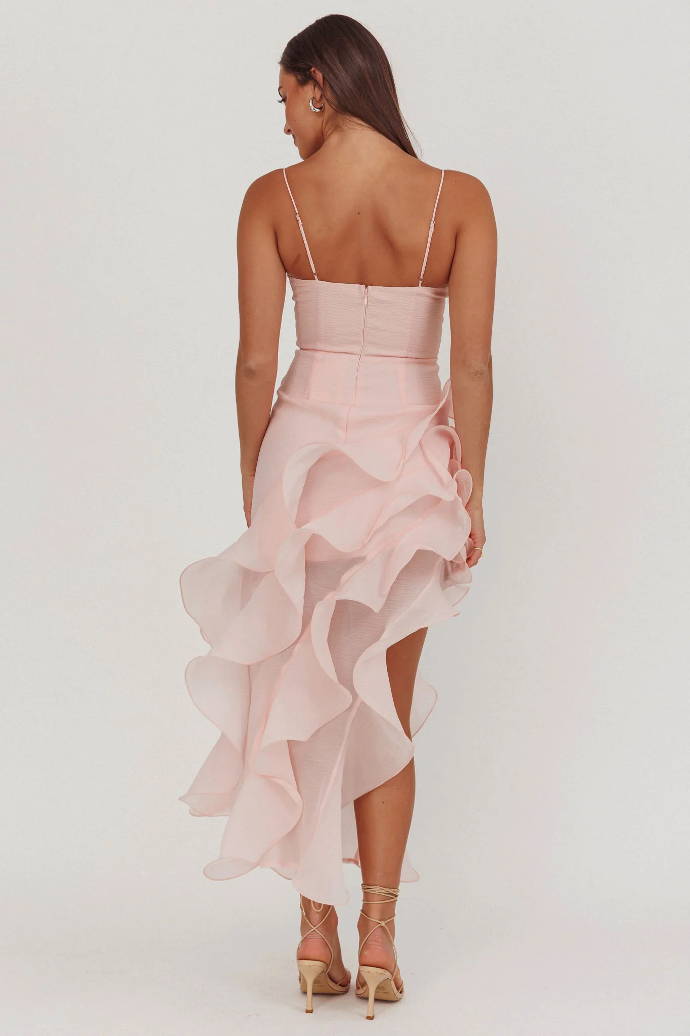 Charmayne Asymmetric Ruffle Trim Maxi Dress Pink - Seraphlike