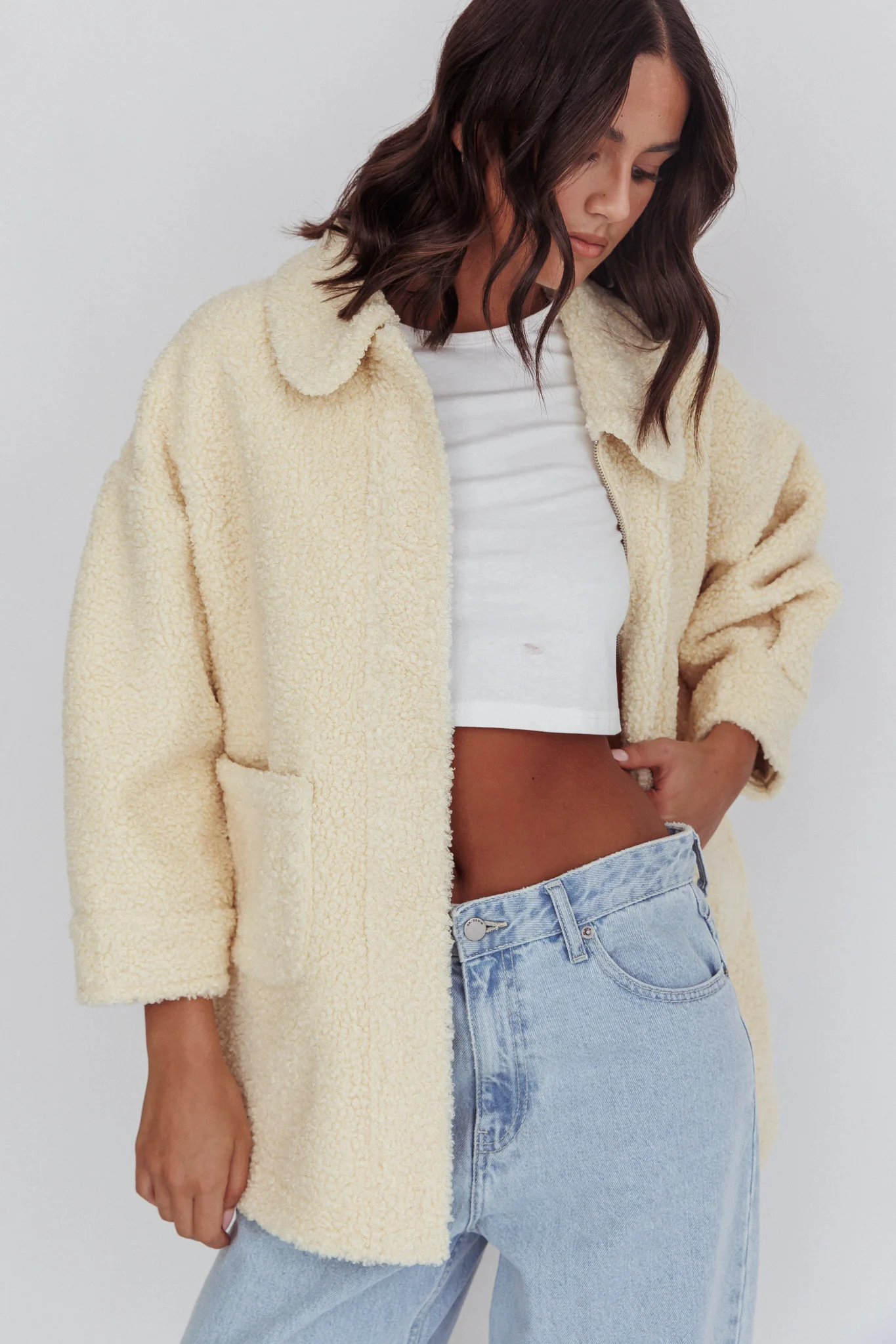 Peace & Serene Collared Sherpa Jacket Yellow - Seraphlike