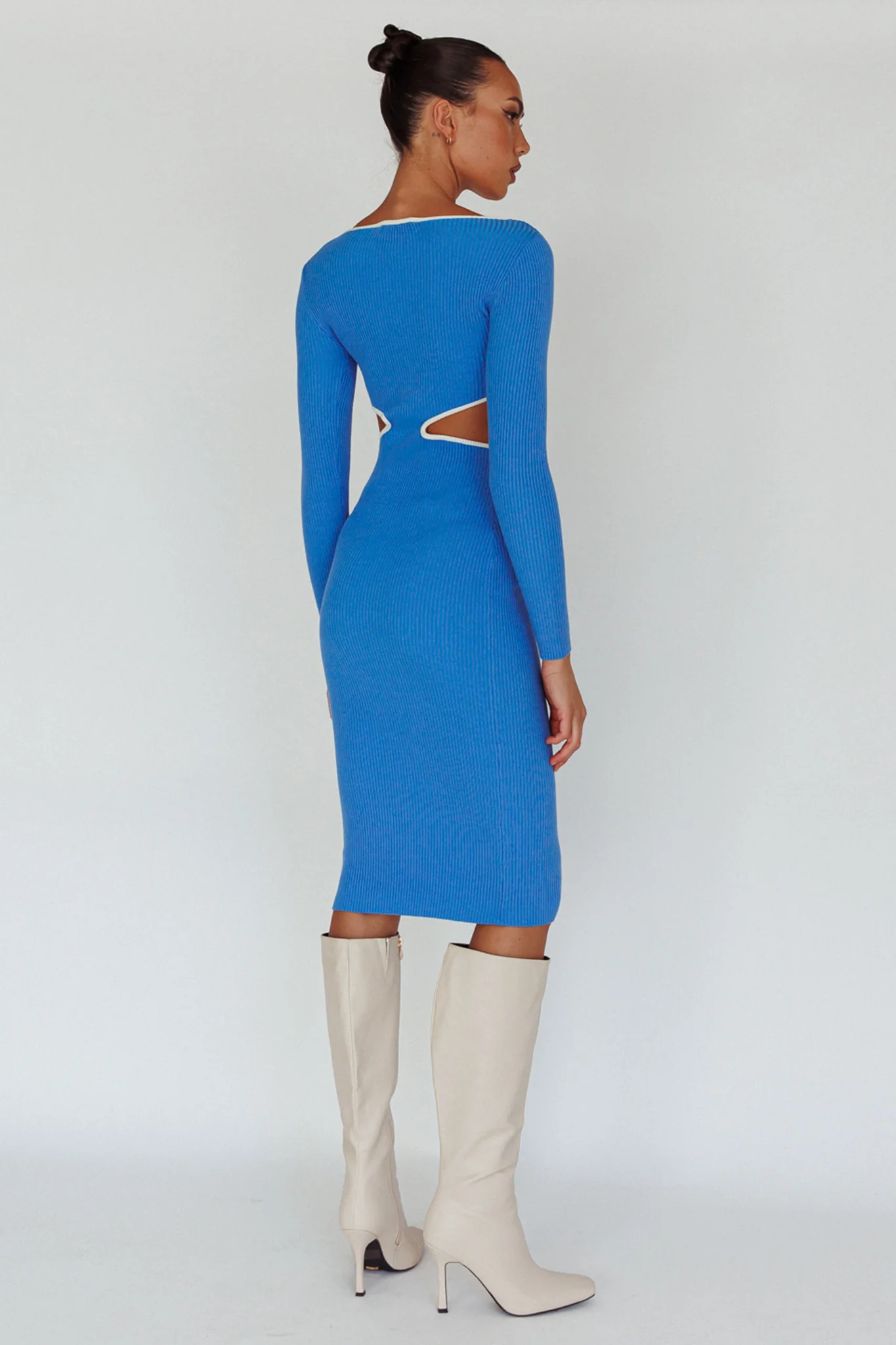 Jovie Keyhole Knit Midi Dress Blue - Seraphlike