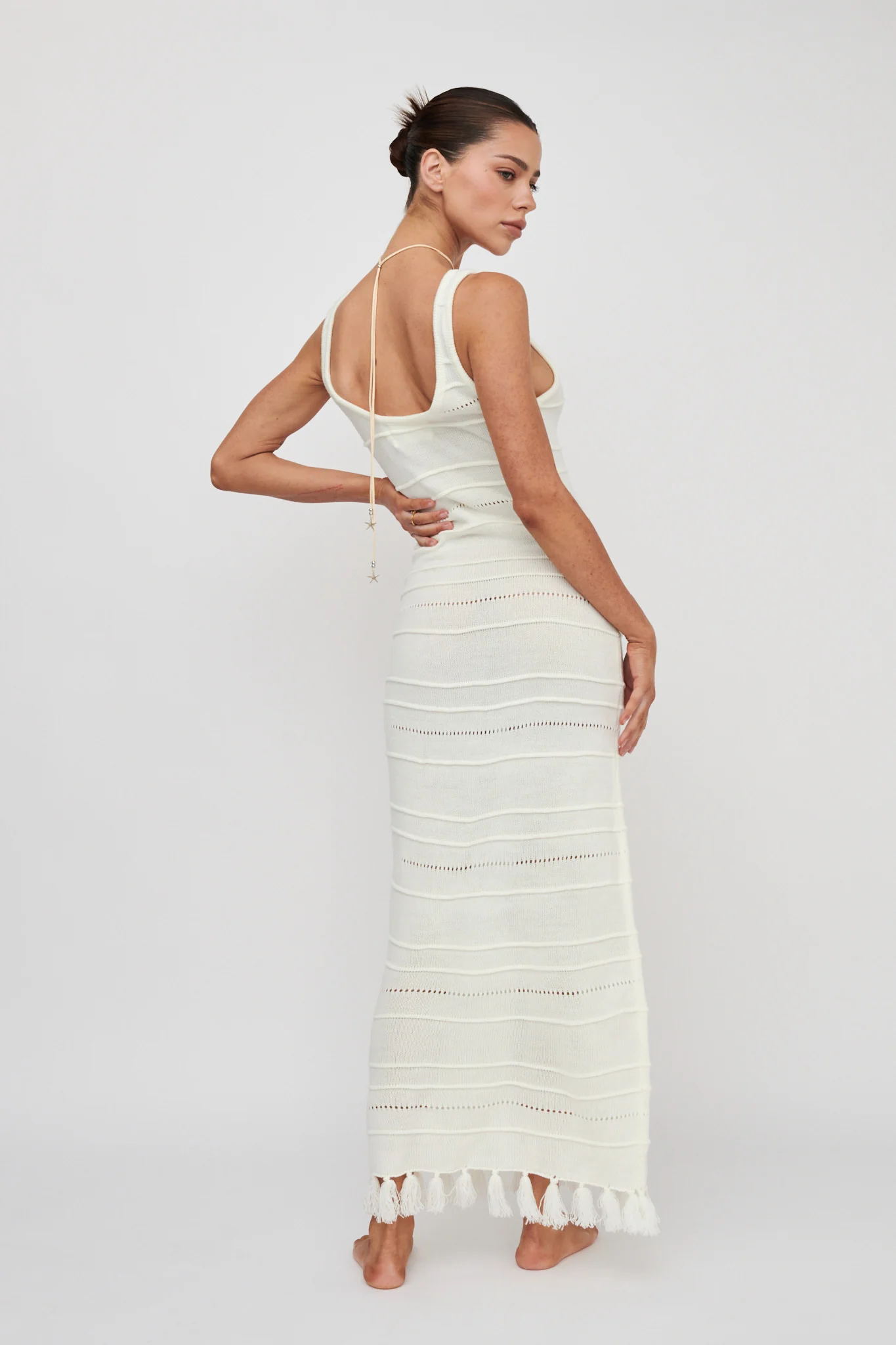 Sunlight Bust Tie Knit Maxi Dress White - Seraphlike