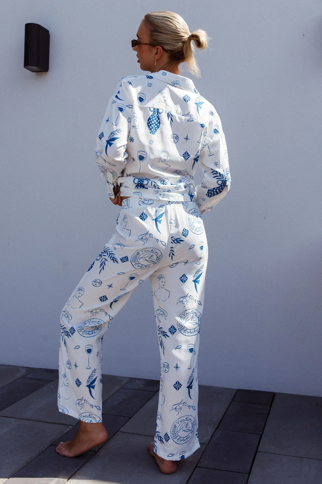 Weekend Bliss Pants Printed White - Seraphlike