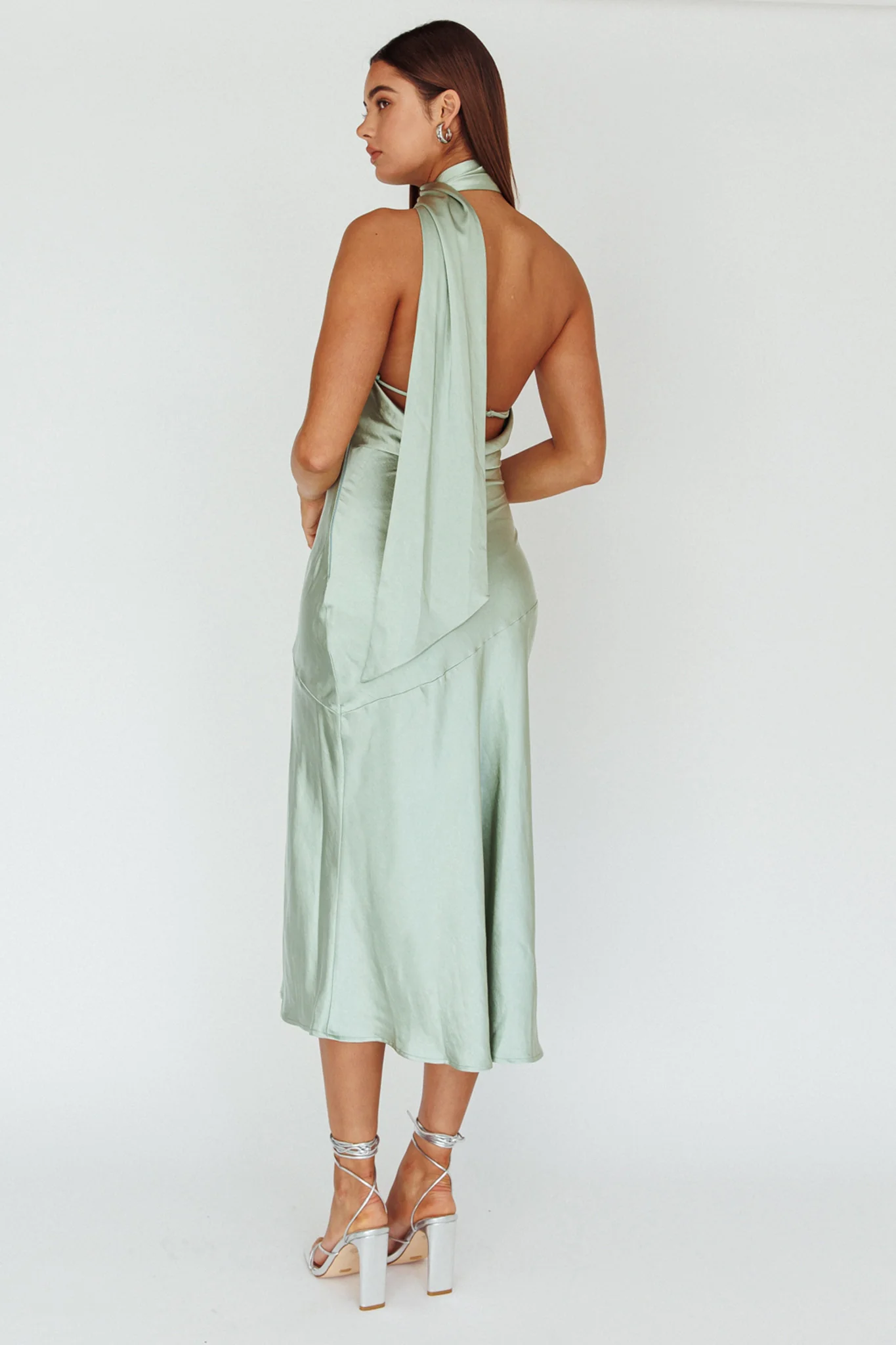 Italian Summer Tie Neck Midi Dress Sage - Seraphlike