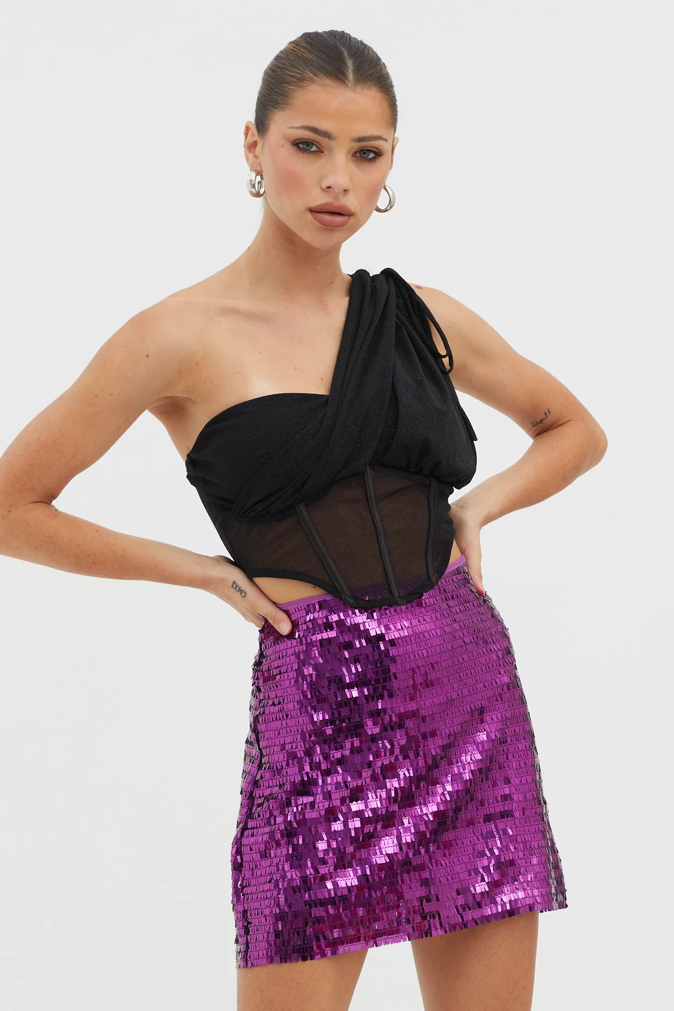 Starry December Sequin Mini Skirt Purple - Seraphlike