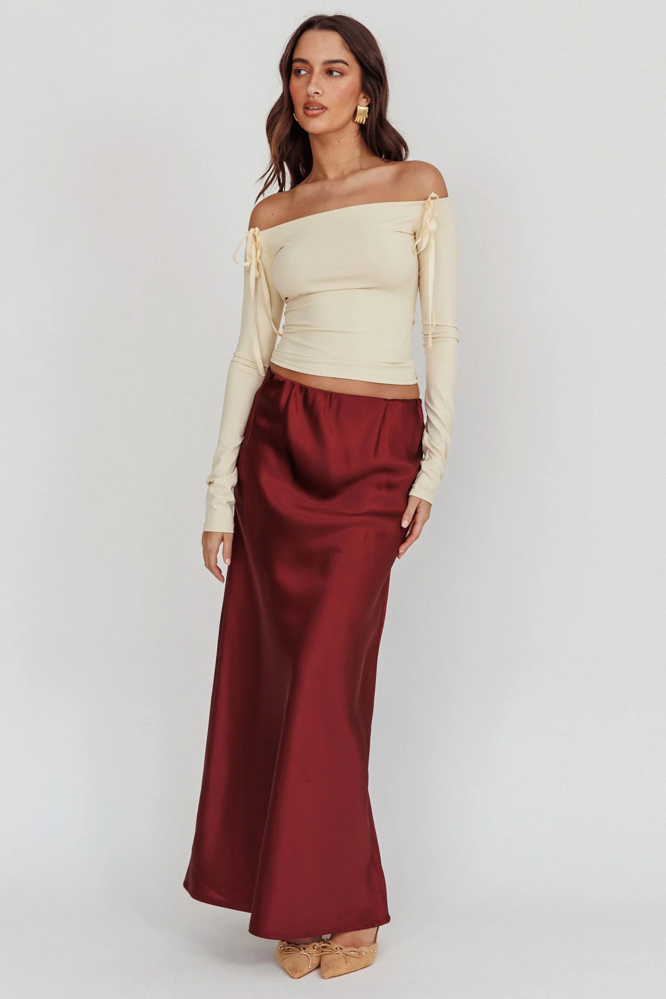 Cherubim Satin Maxi Skirt Wine - Seraphlike