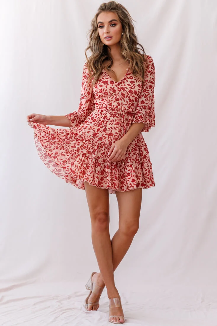 Maryanne Lace-Up Back Tea Dress Red - Seraphlike