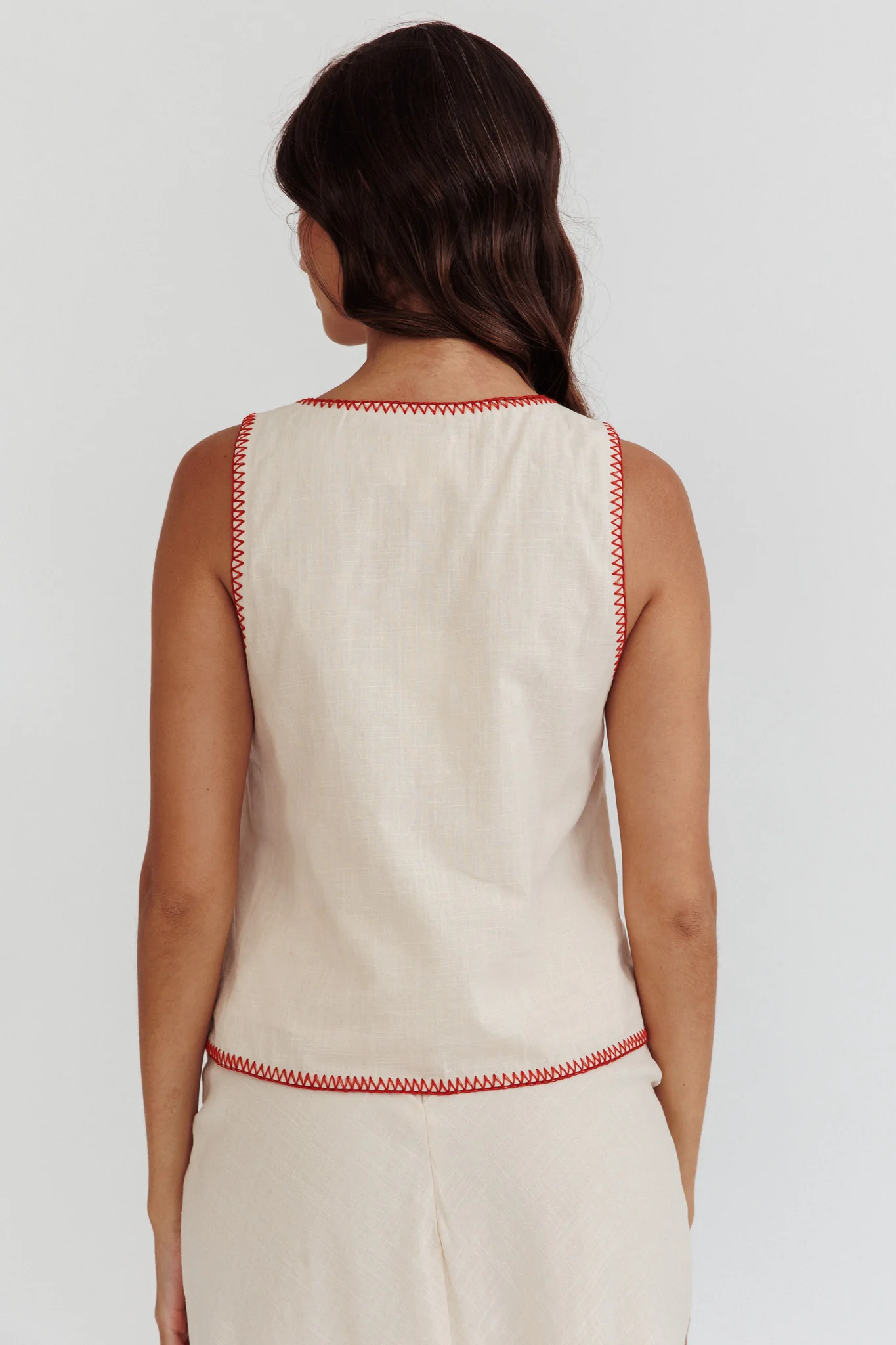 Dose Of Sunshine Blanket Stitch Vest Top Beige - Seraphlike