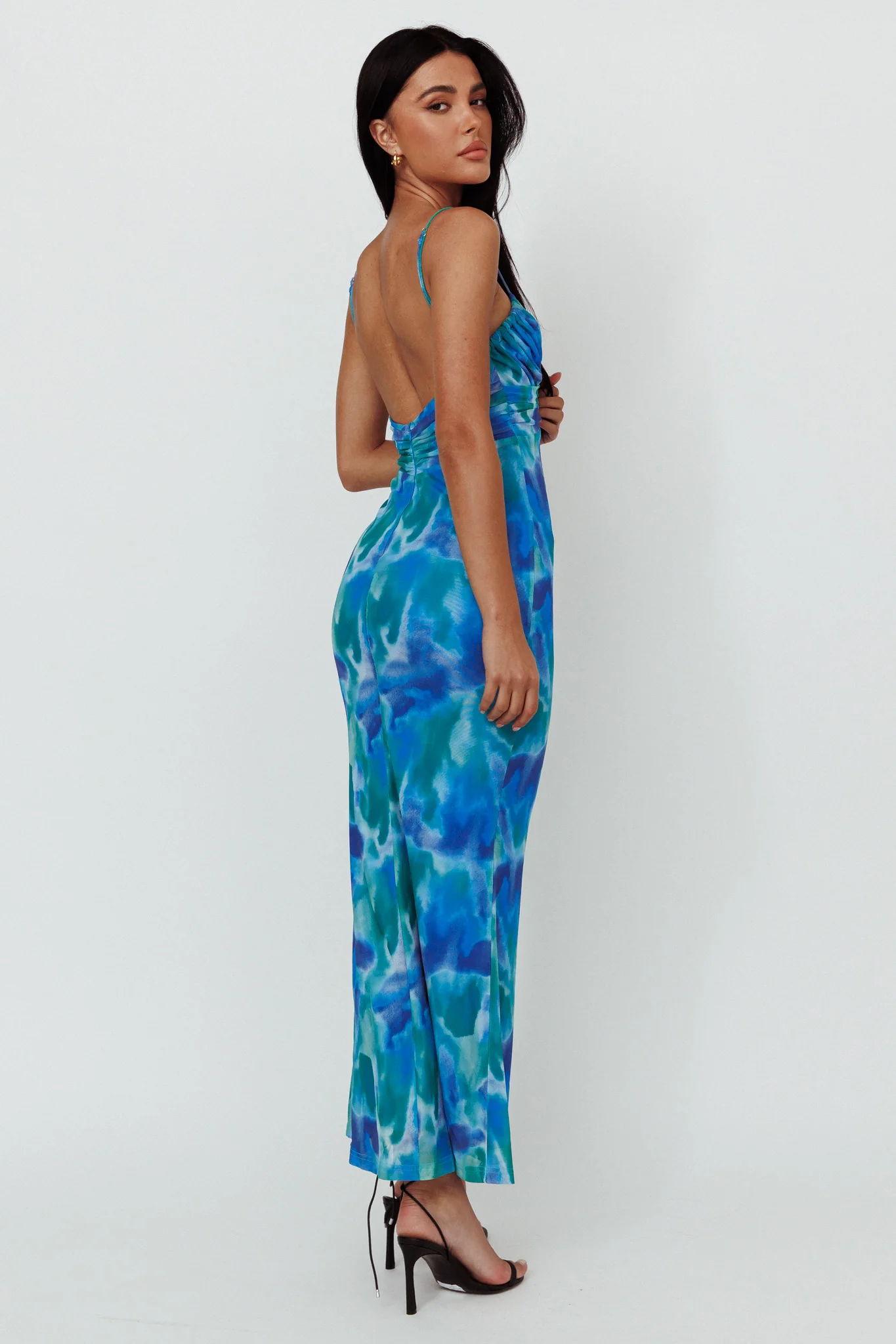 Marrakesh Gathered Bust Maxi Dress Print Blue - Seraphlike