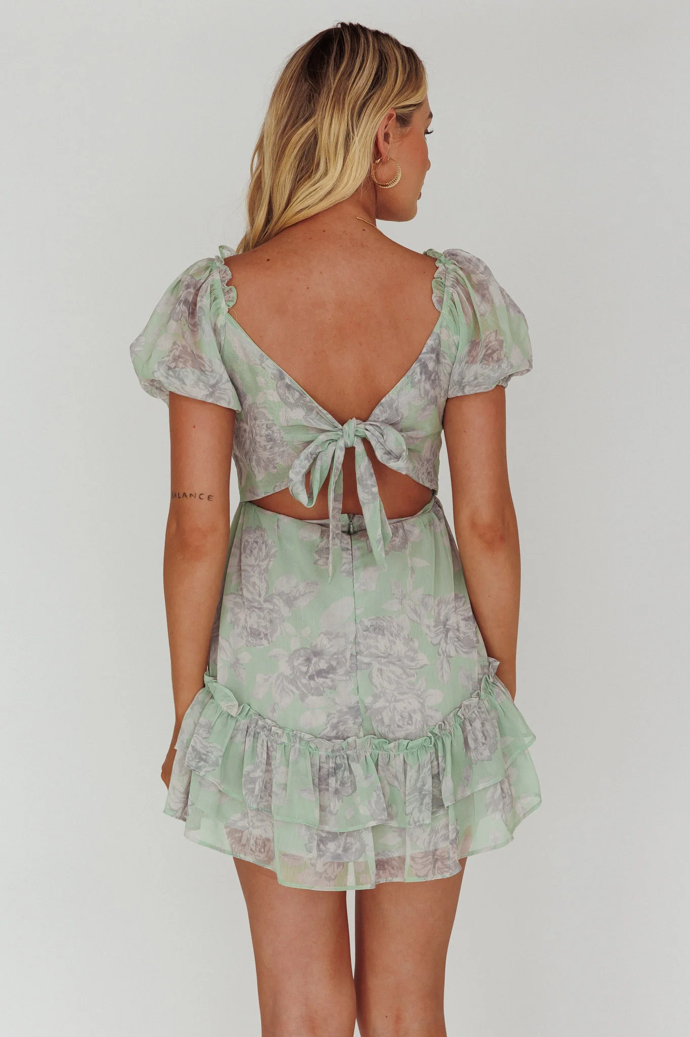 Sweet Nothings Puff Sleeve Twist Dress Floral Apple - Seraphlike