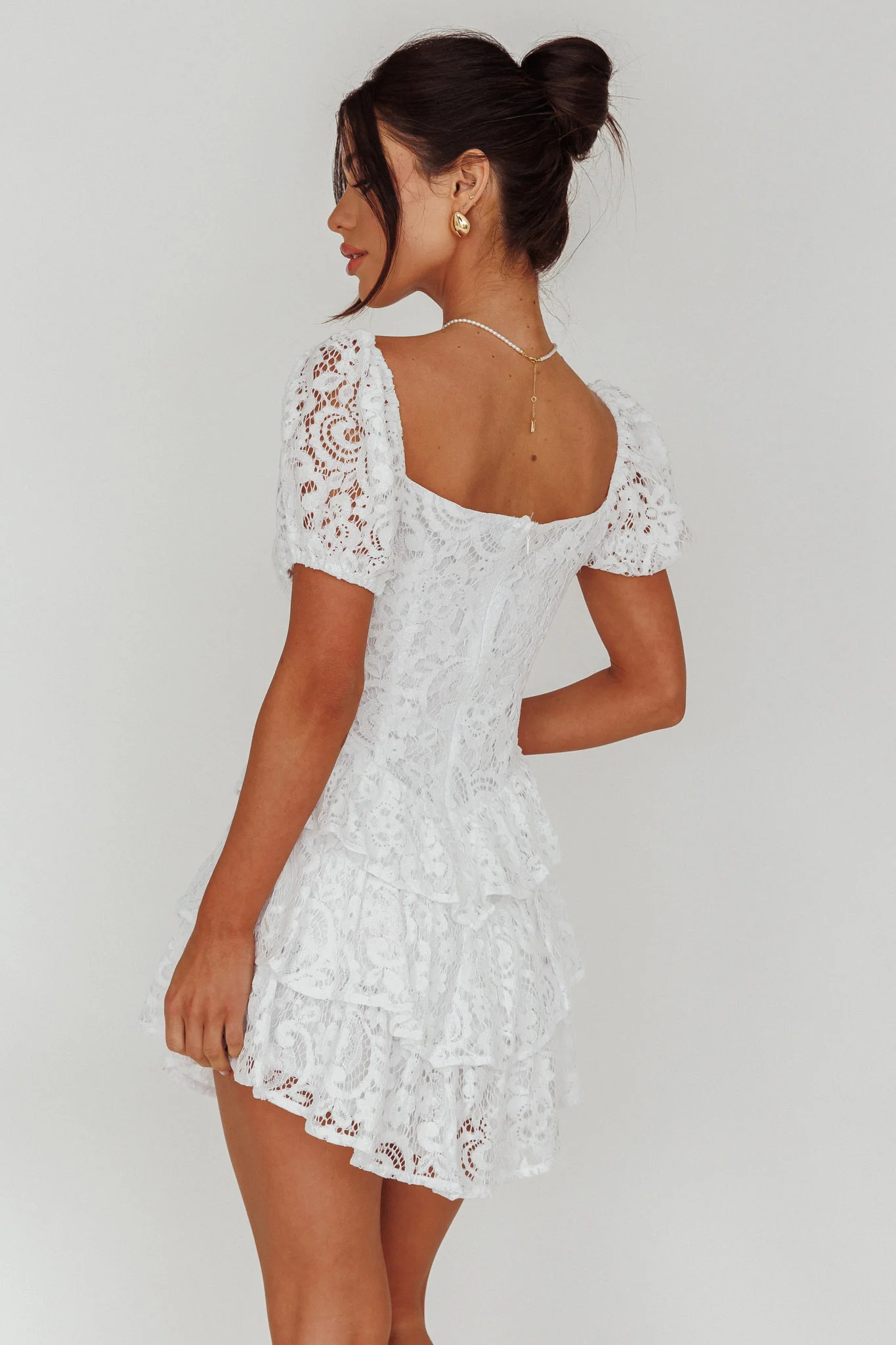 Tayah Tiered Lace Mini Dress Off White - Seraphlike