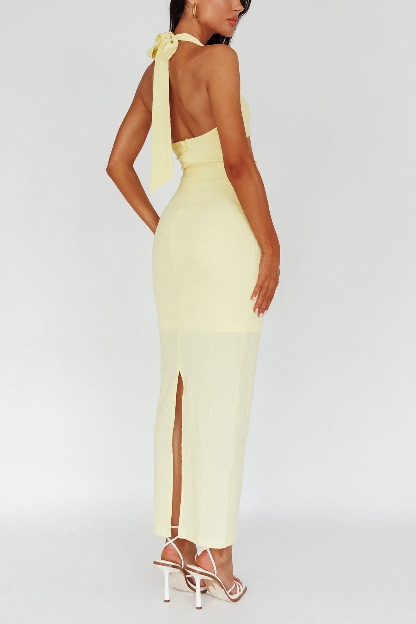Giulia Cut-out Ribbed Halterneck Midi Dress Butter - Seraphlike