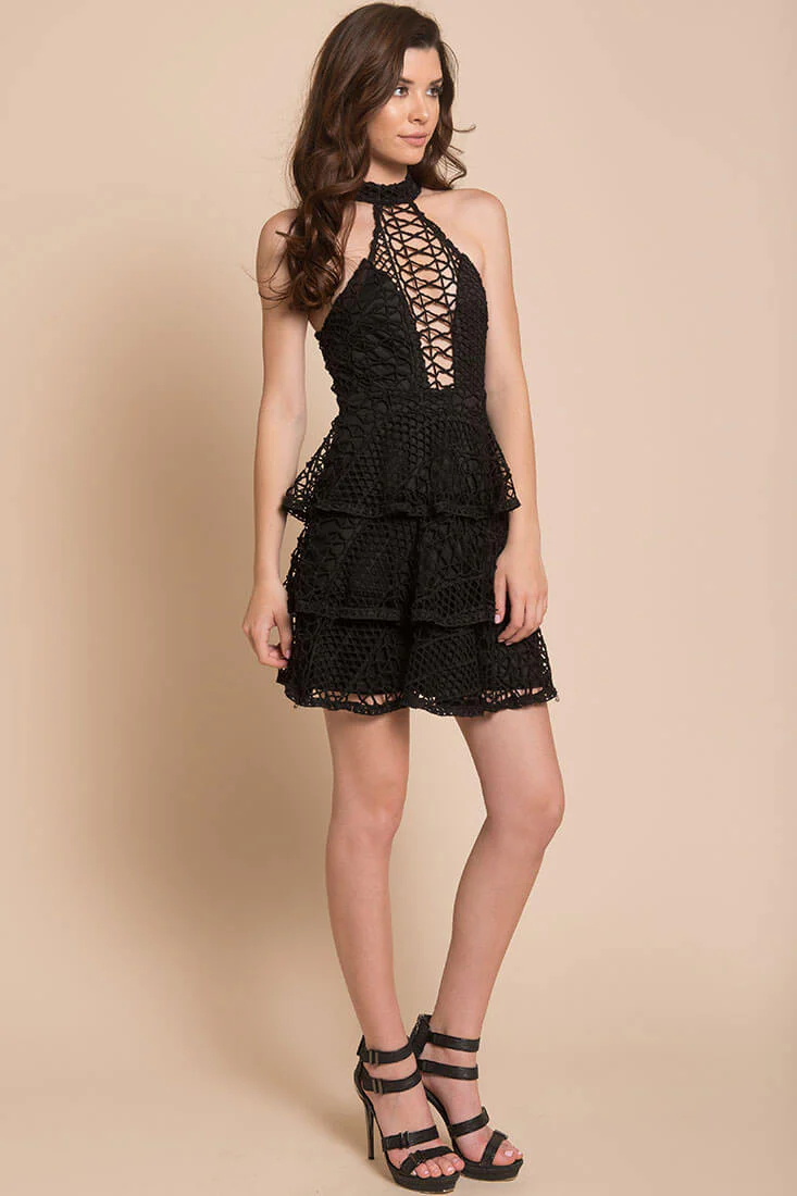 Madelyn Sexy Crochet Dress Black - Seraphlike