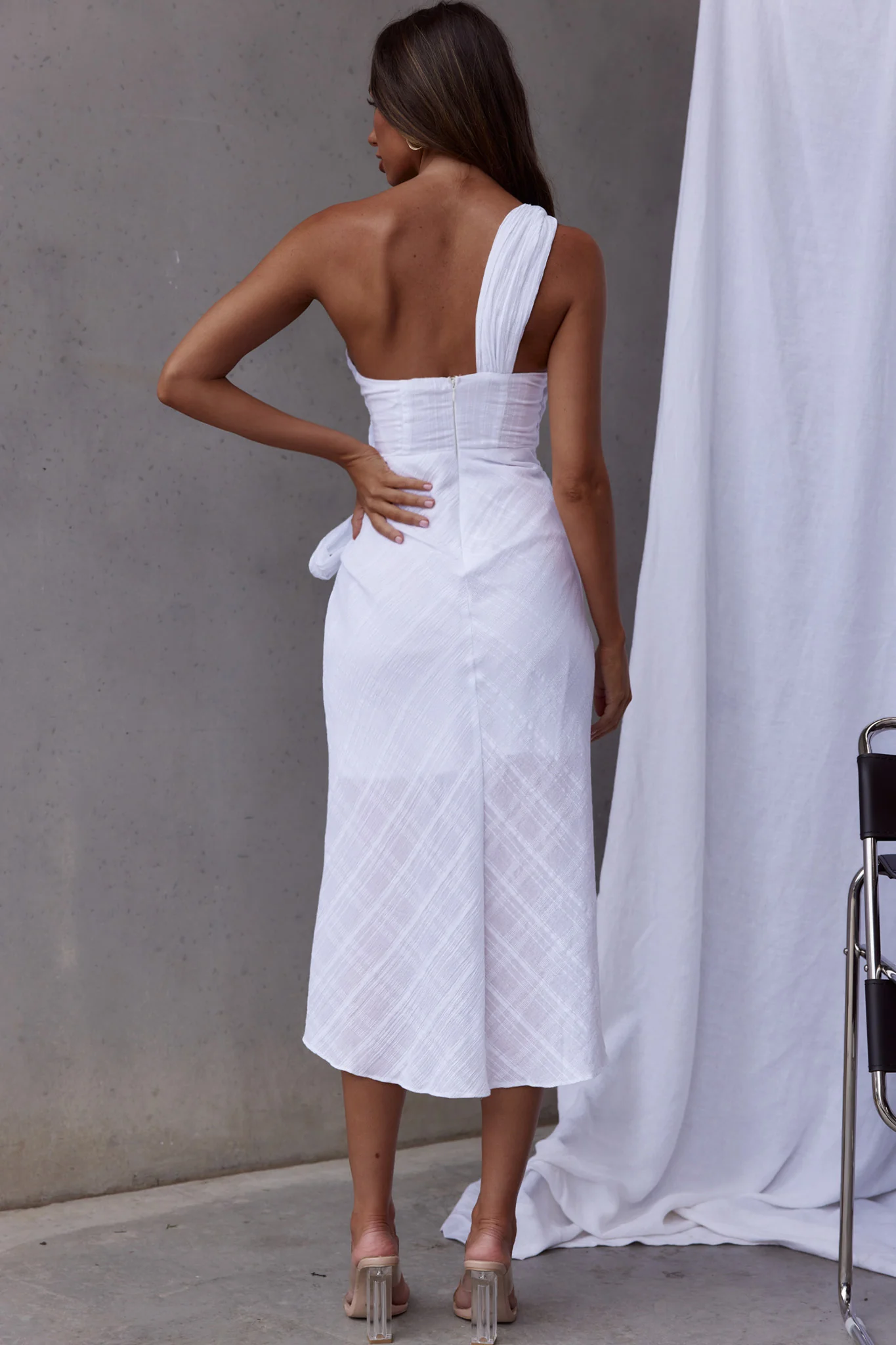Island Time One-Shoulder Midi Dress White - Seraphlike