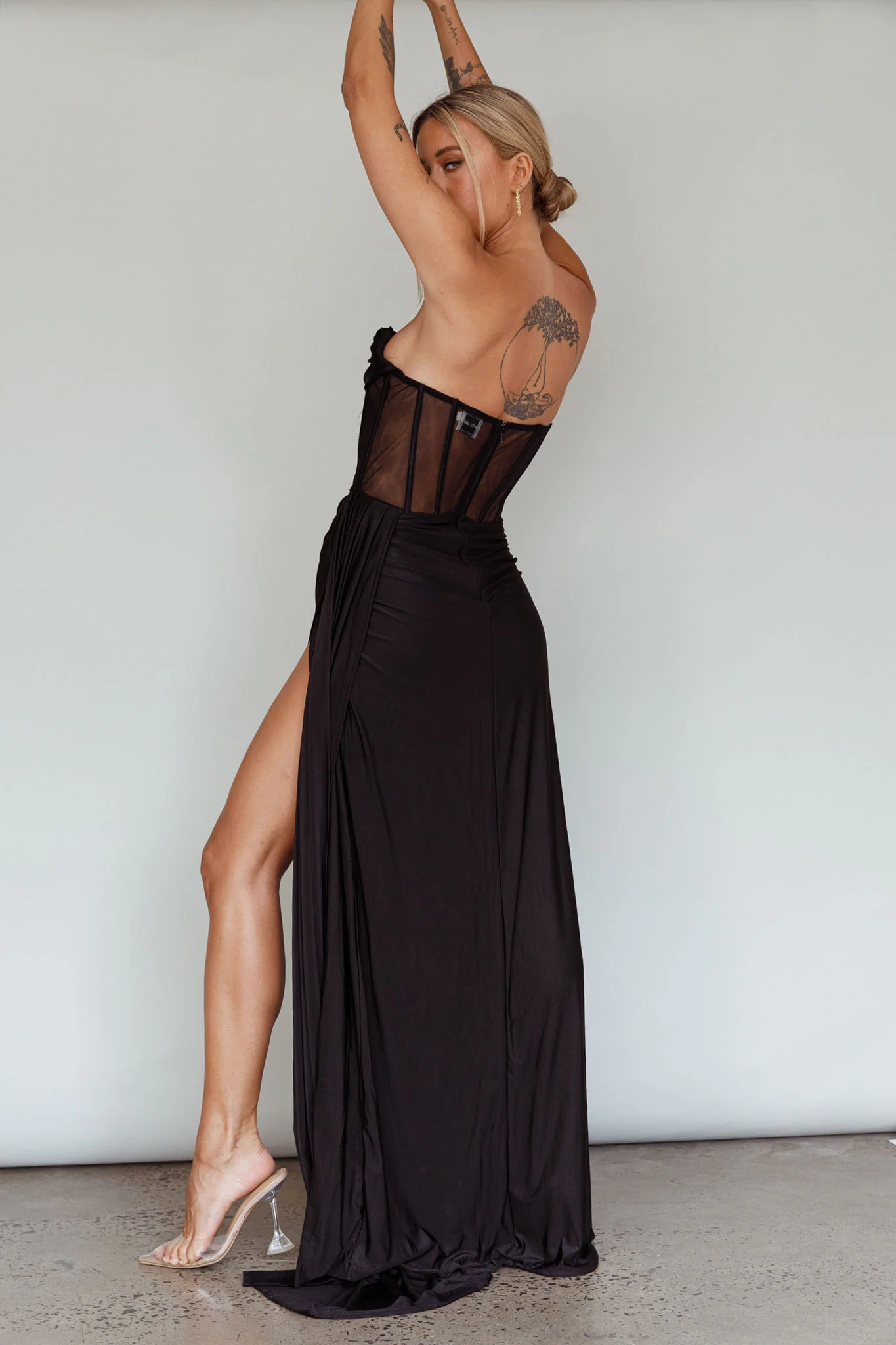 Aysha Strapless Split Maxi Dress Black - Seraphlike