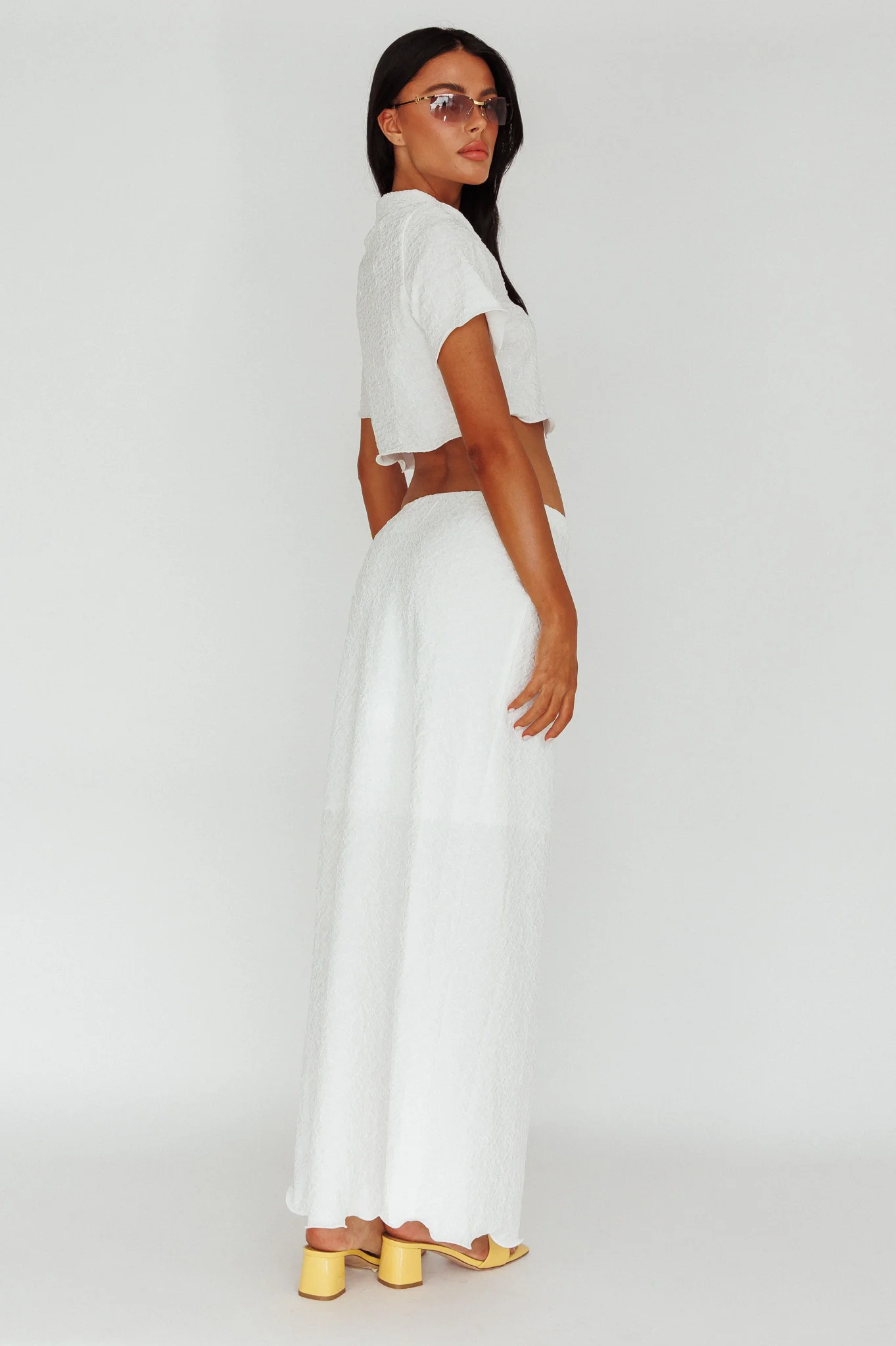 Roman Midi Skirt Textured White - Seraphlike
