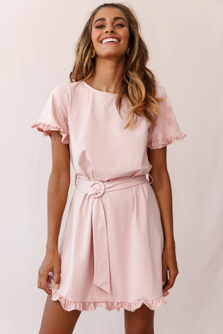 Chelsea Belted T-Shirt Dress Blush - Seraphlike