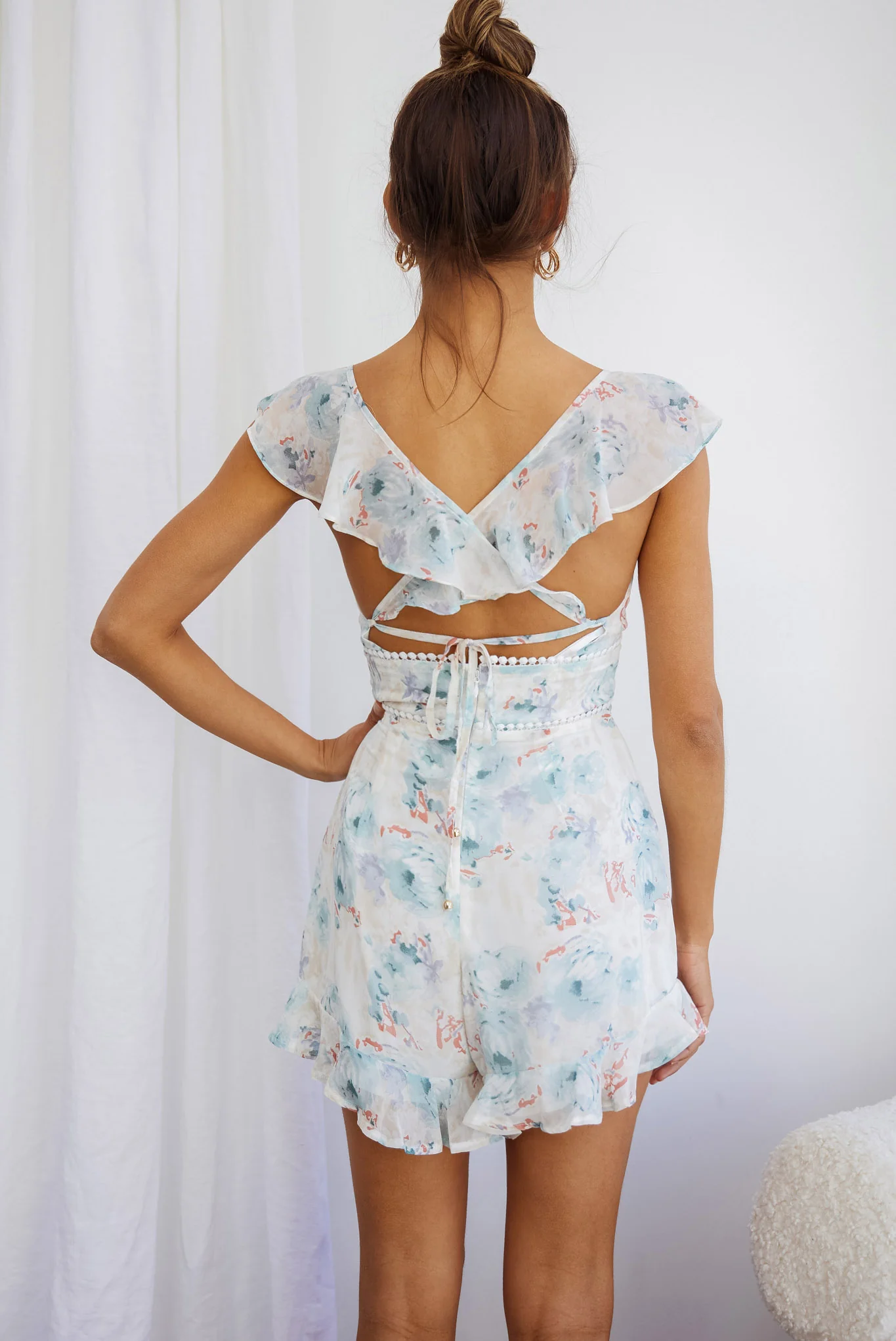 Catch Feelings Ruffle Strap Romper Floral Blush - Seraphlike