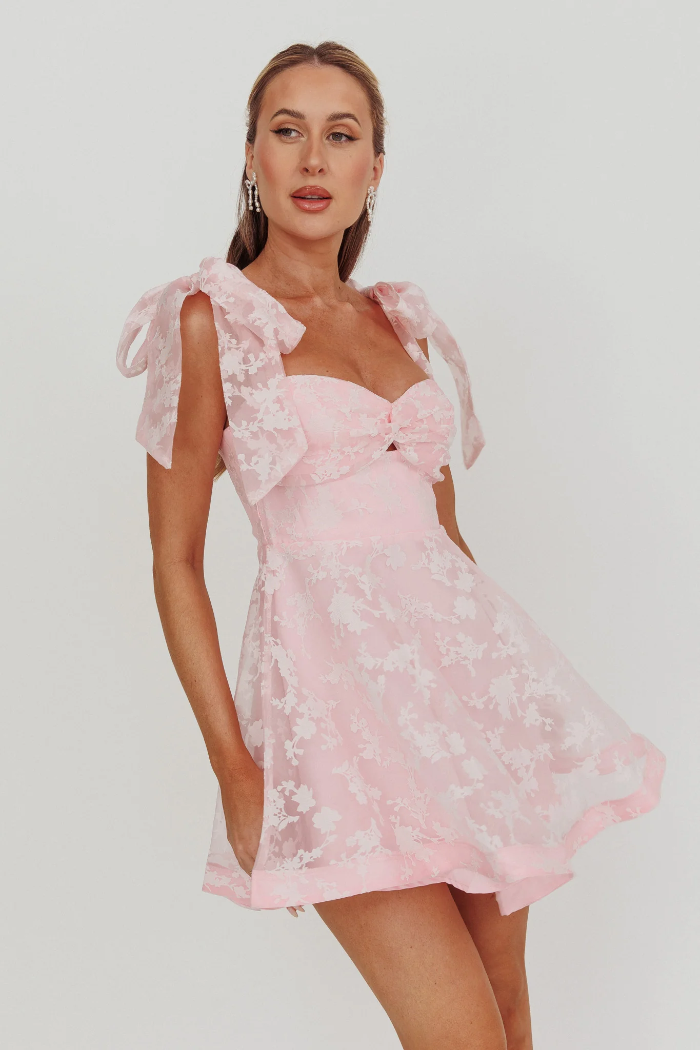 Oliana Tied Shoulders Keyhole Mini Dress Blush - Seraphlike