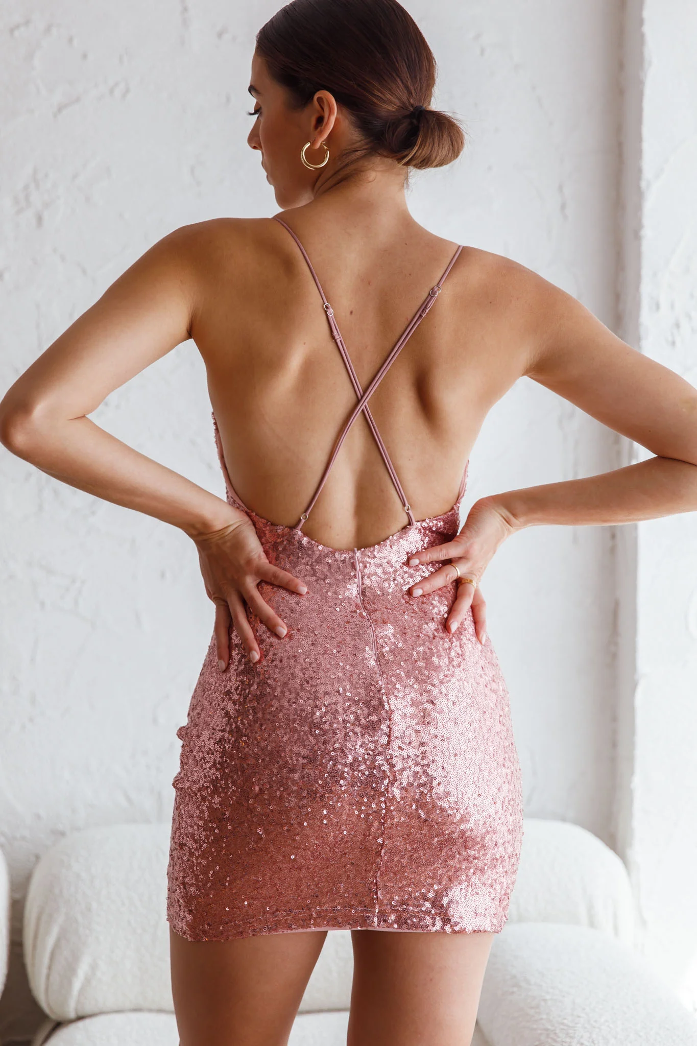 Sicily Asymmetrical Cowl Neckline Sequin Mini Dress Blush - Seraphlike