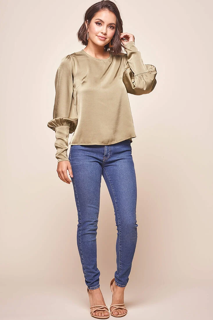 Westminster Leg-of-Mutton Sleeve Blouse Olive - Seraphlike