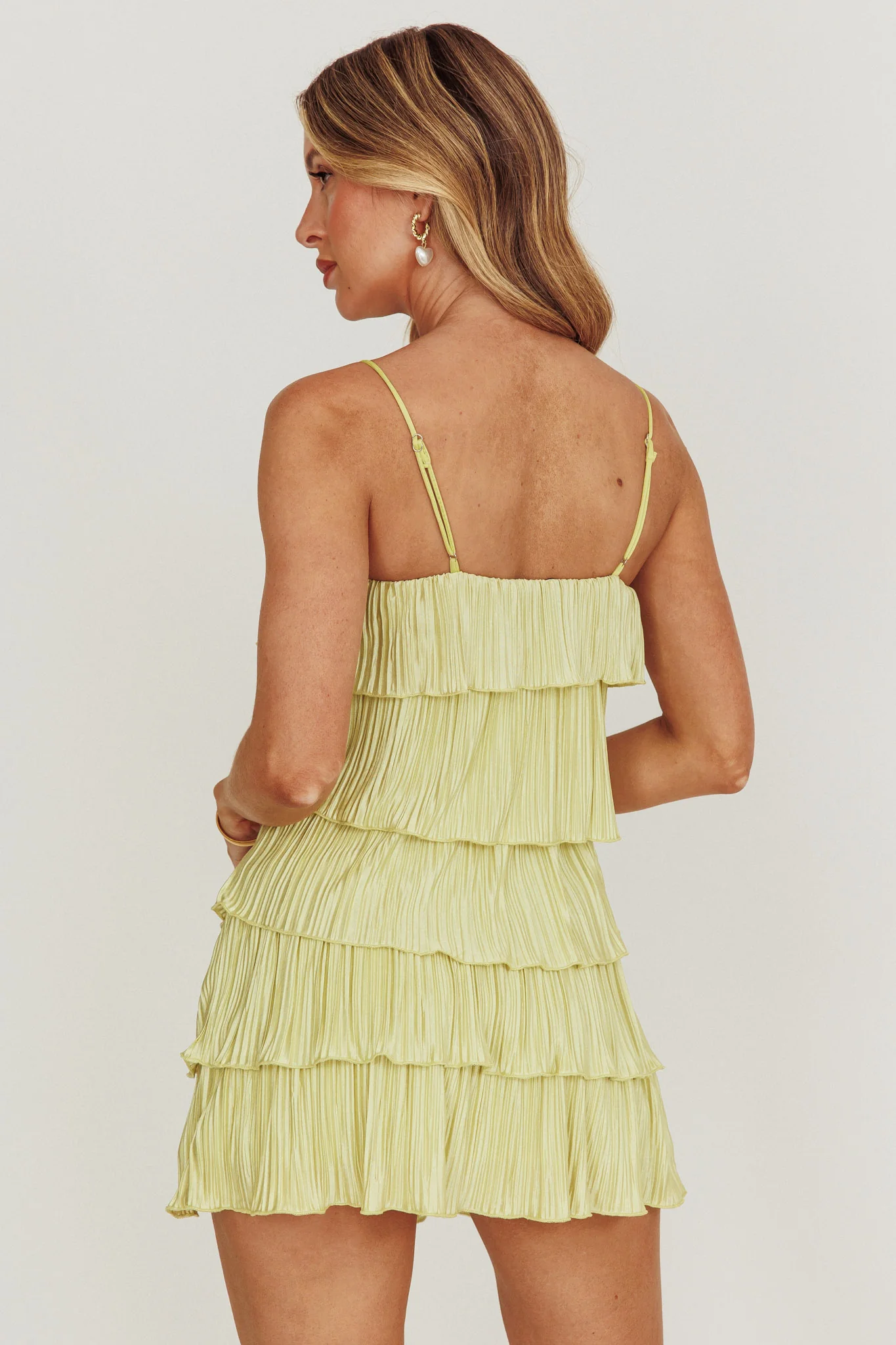 My Type Plisse Tiered Mini Dress Sage - Seraphlike