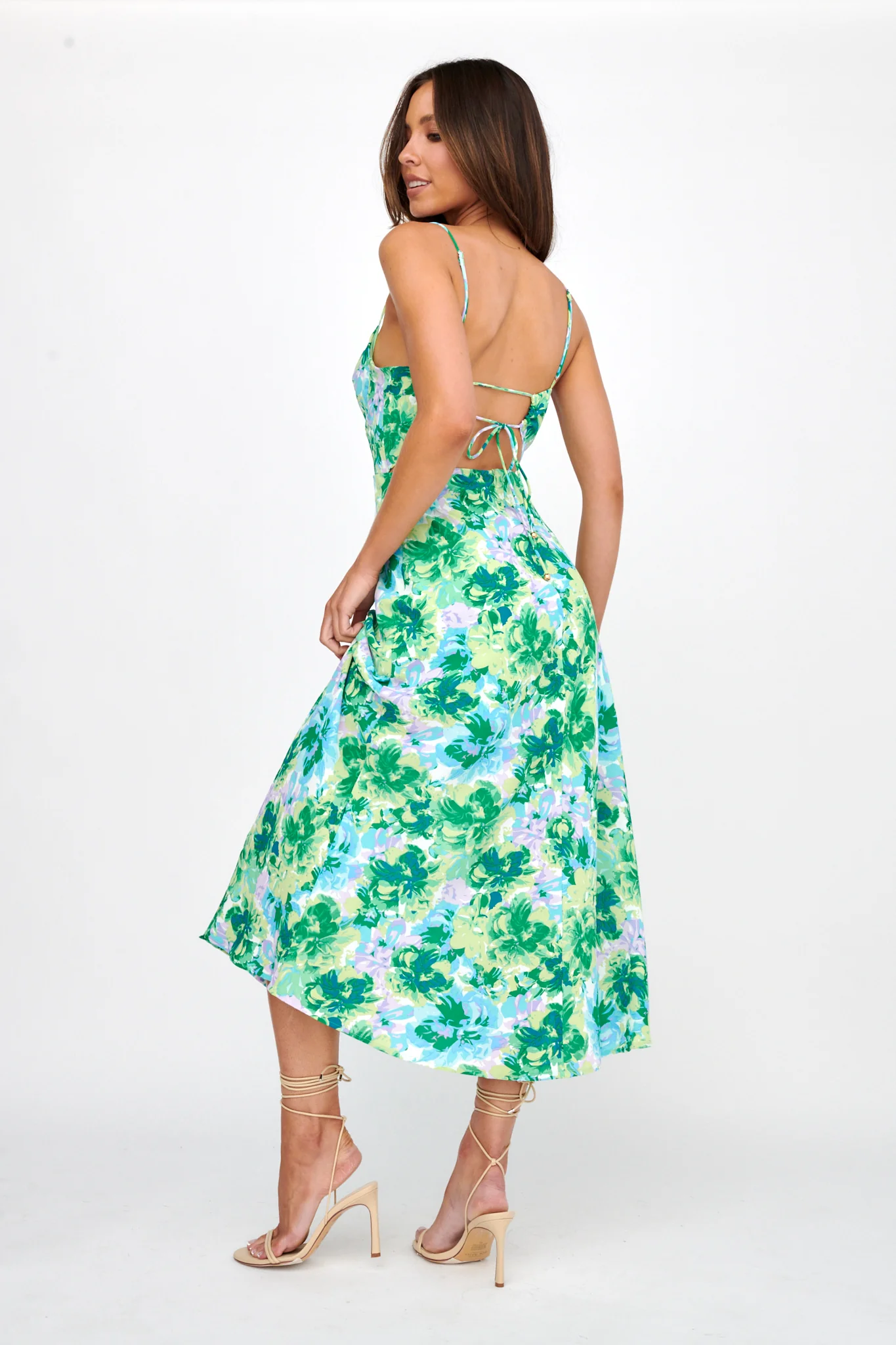Galilea Tied Back Midi Dress Floral Green - Seraphlike