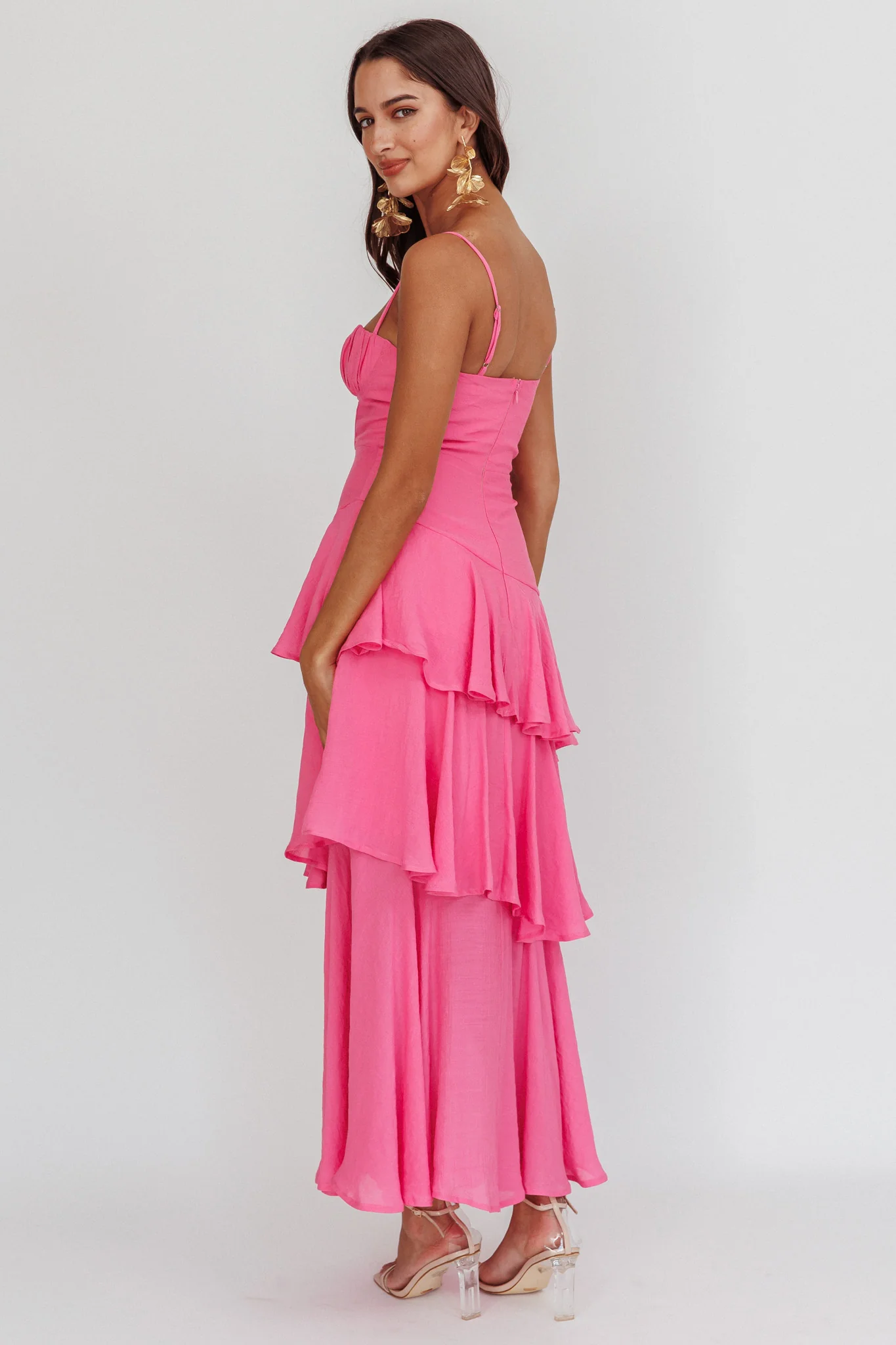 Madrid Summer Tiered Ruffle Maxi Dress Pink - Seraphlike