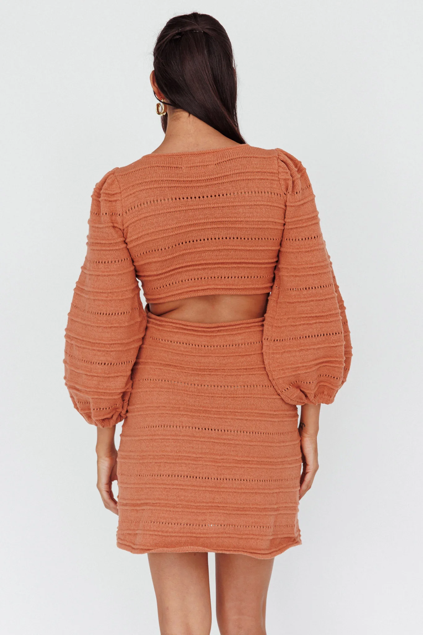 Meredith Long Sleeve Cut-Out Mini Dress Cinnamon - Seraphlike