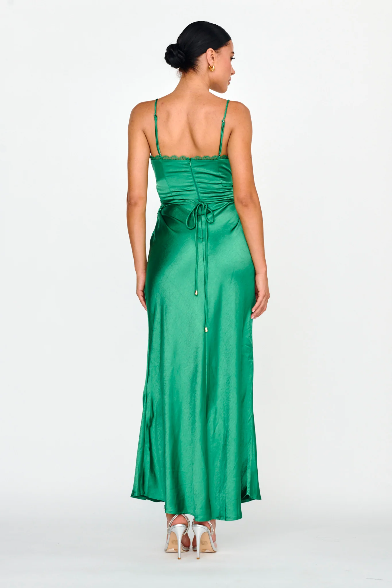 Silver Lining String Tie Waist Dress Forest Green - Seraphlike