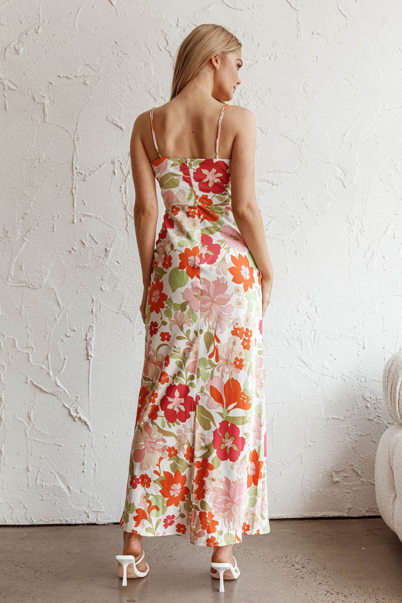 Sea Change Twist Bust Midi Dress Floral White - Seraphlike