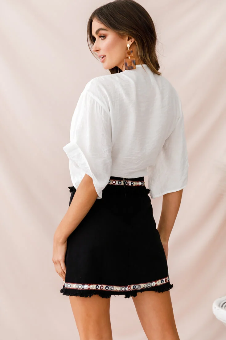 Rivera Deep V Waist Tie Top White - Seraphlike