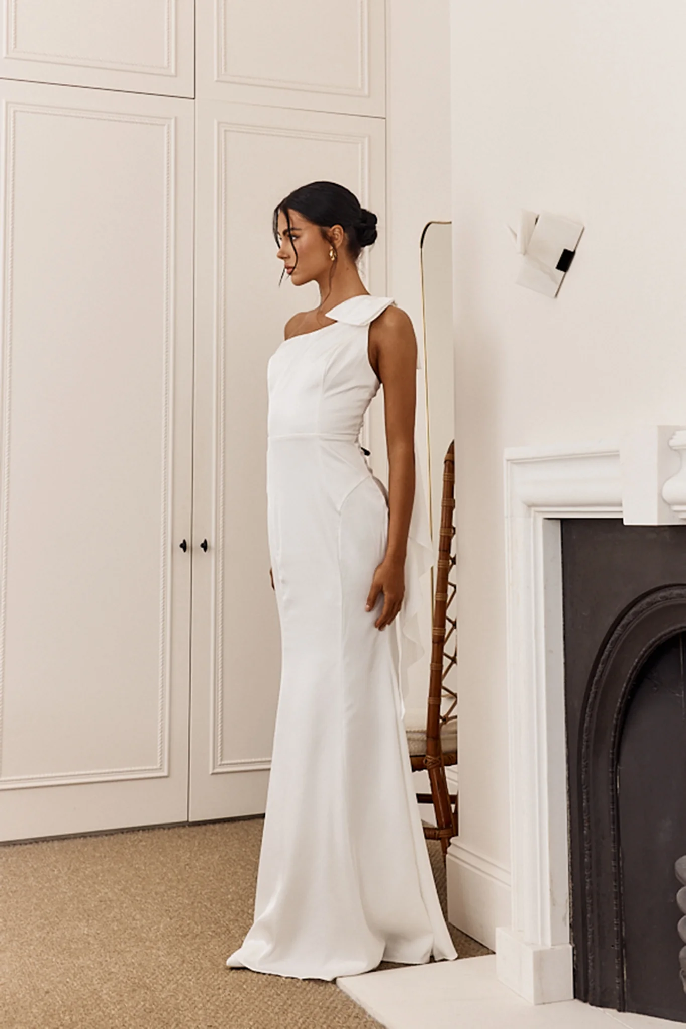 Carriann One-Shoulder Bow Maxi Dress White - Seraphlike