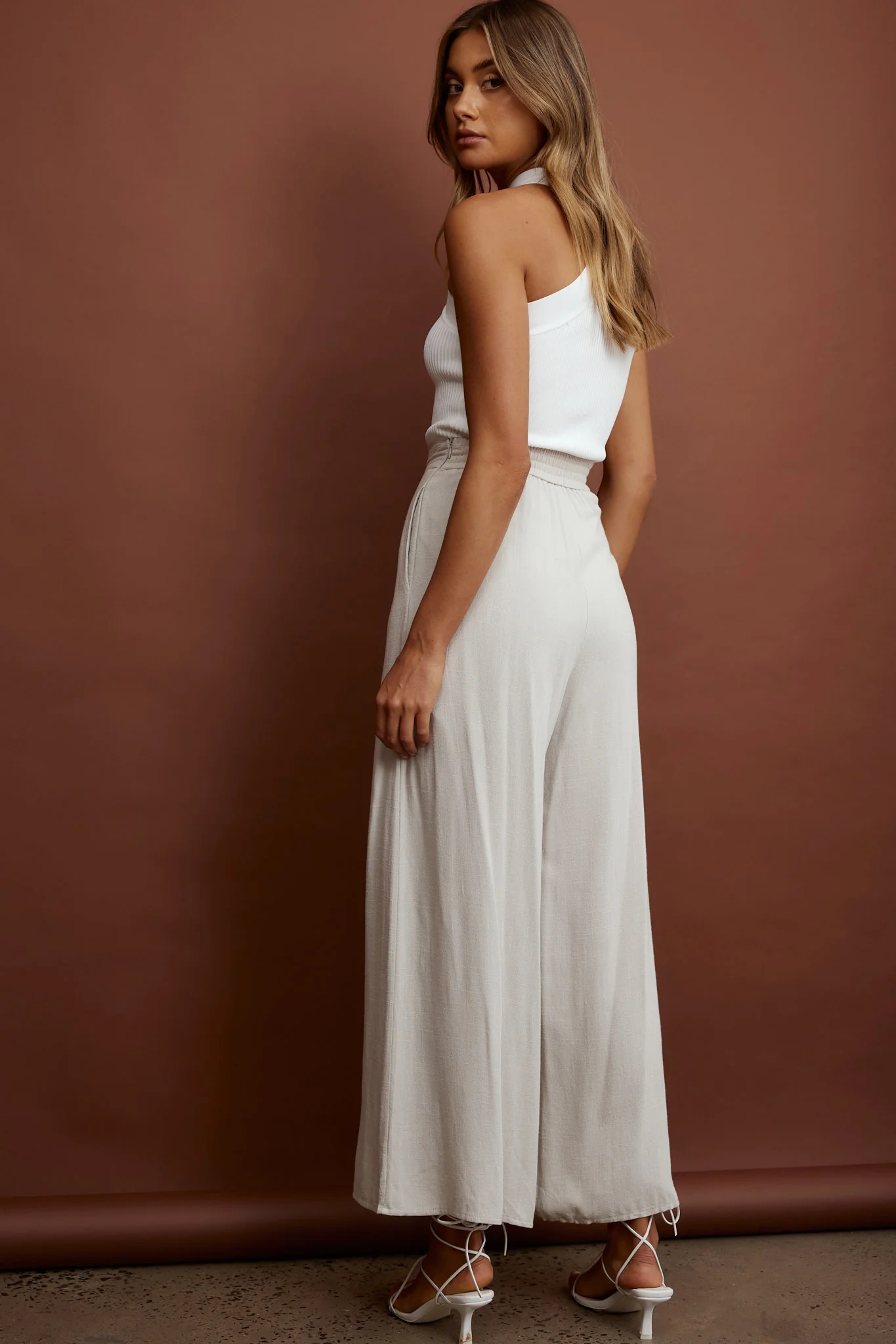 La Romana High Waisted Wide Leg Pants Sand - Seraphlike