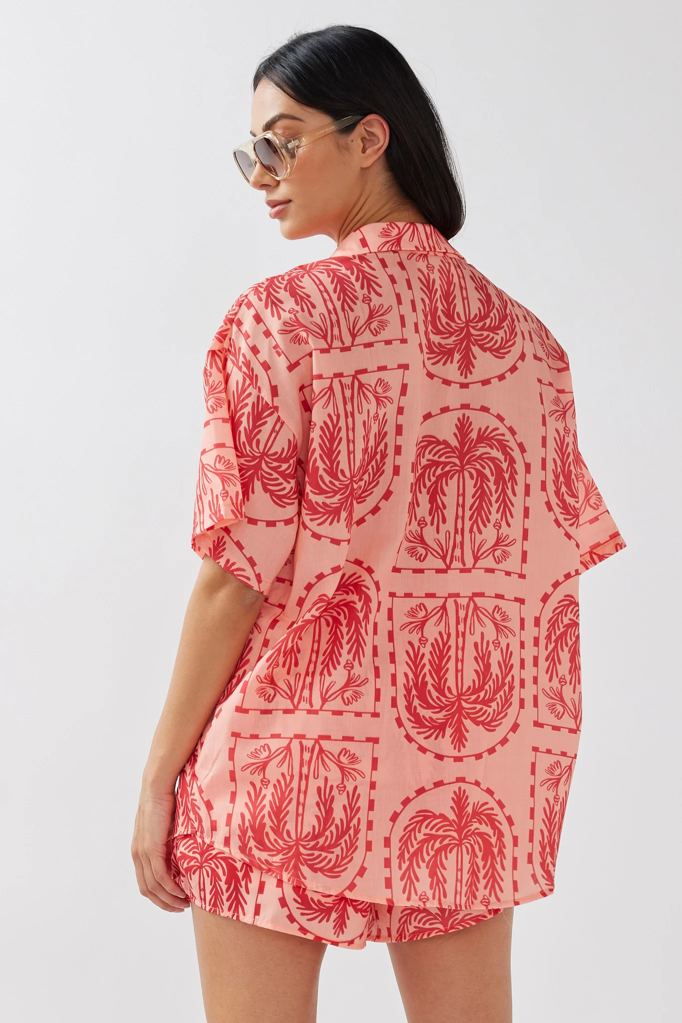 Cora Button-Up Shirt Print Red Salmon - Seraphlike