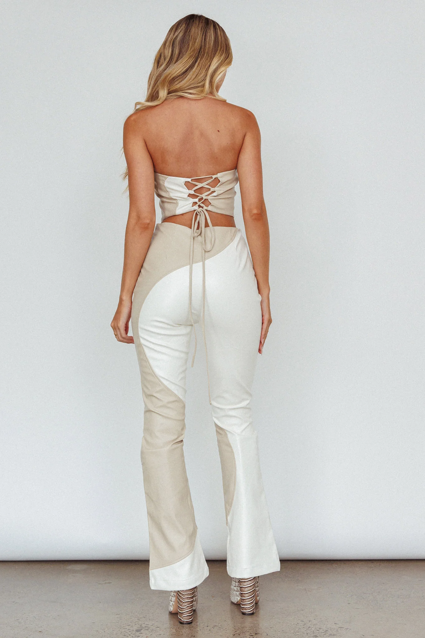Zebulon Faux Leather Flare Pants Ivory - Seraphlike