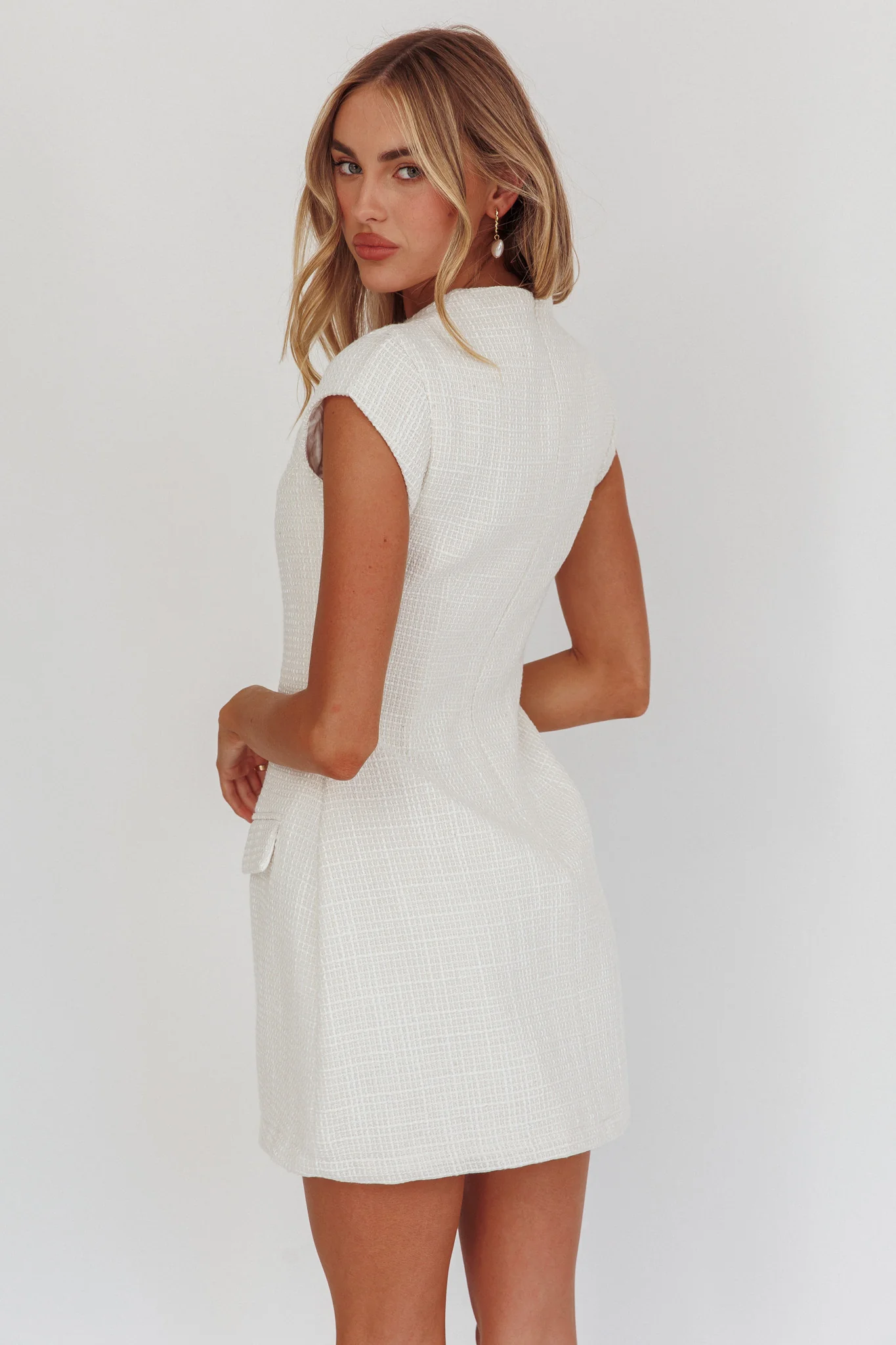 Aristos Cap Sleeve Mini Dress Tweed Cream - Seraphlike