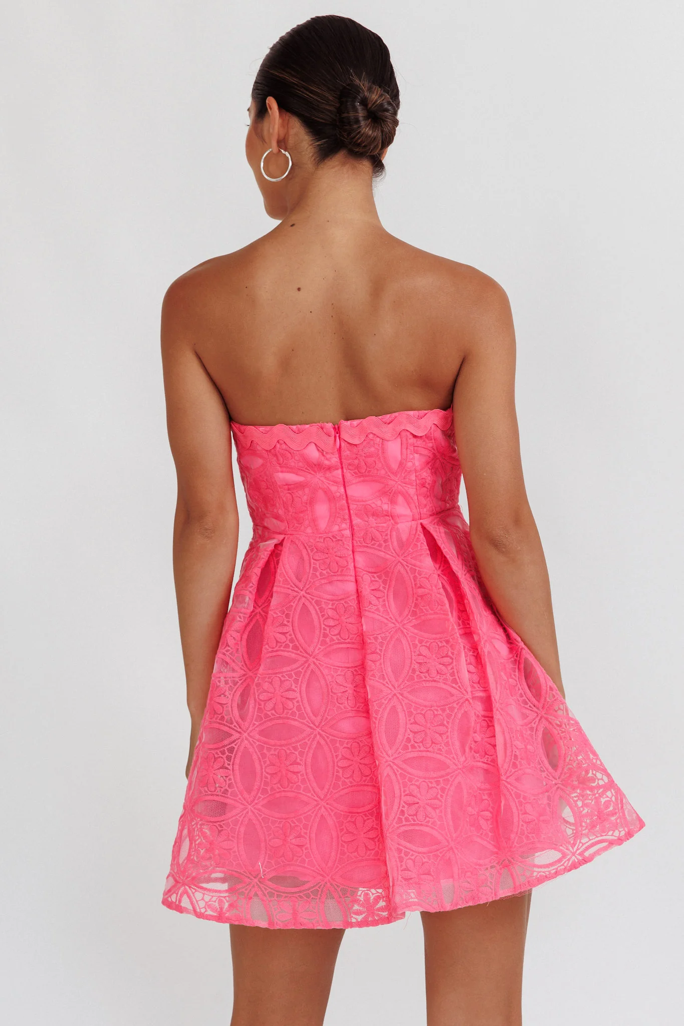Kesenia Strapless Embroidered Mini Dress Hot Pink - Seraphlike